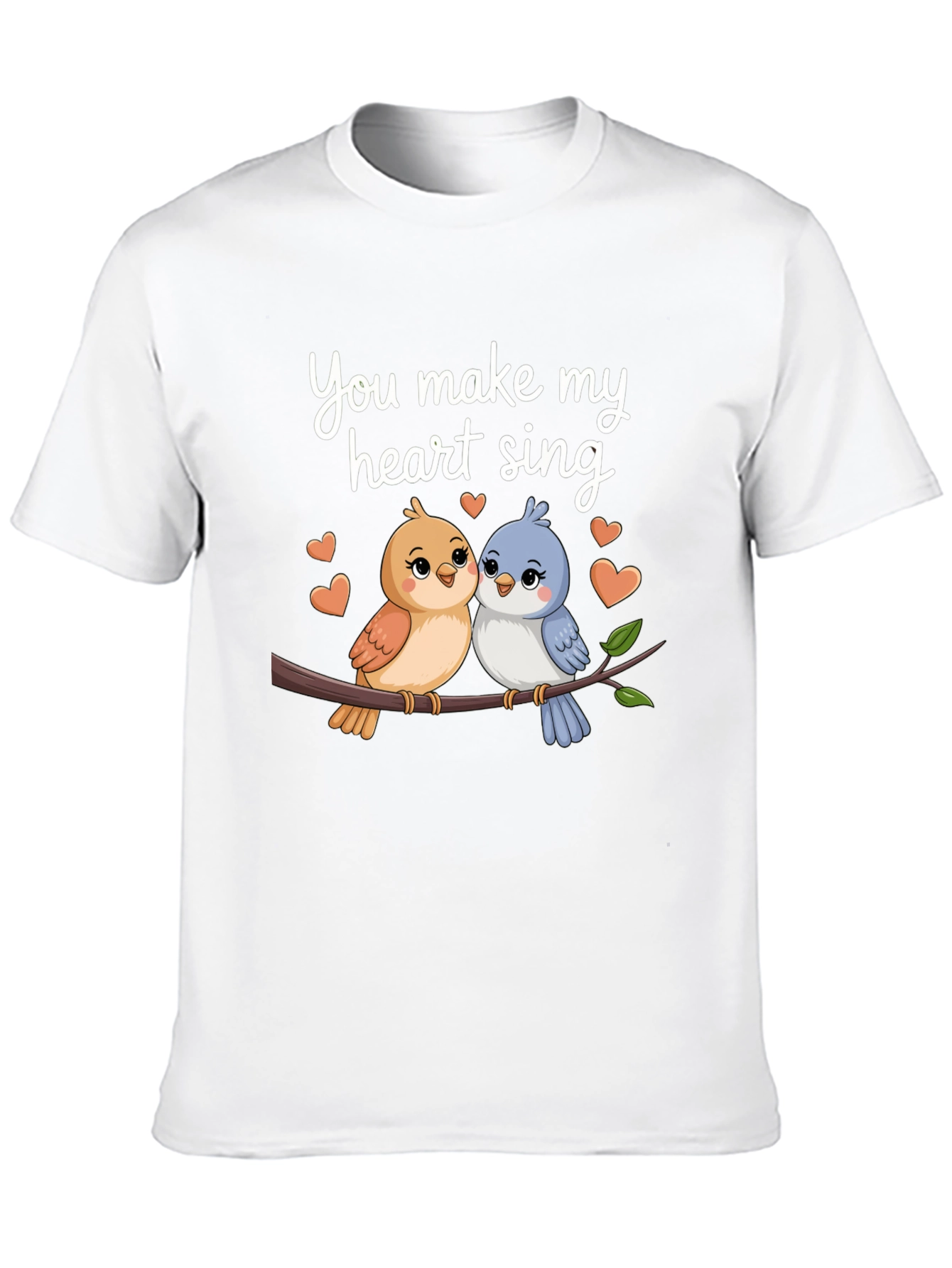 Cute Birds Heart Sing Black T-Shirt