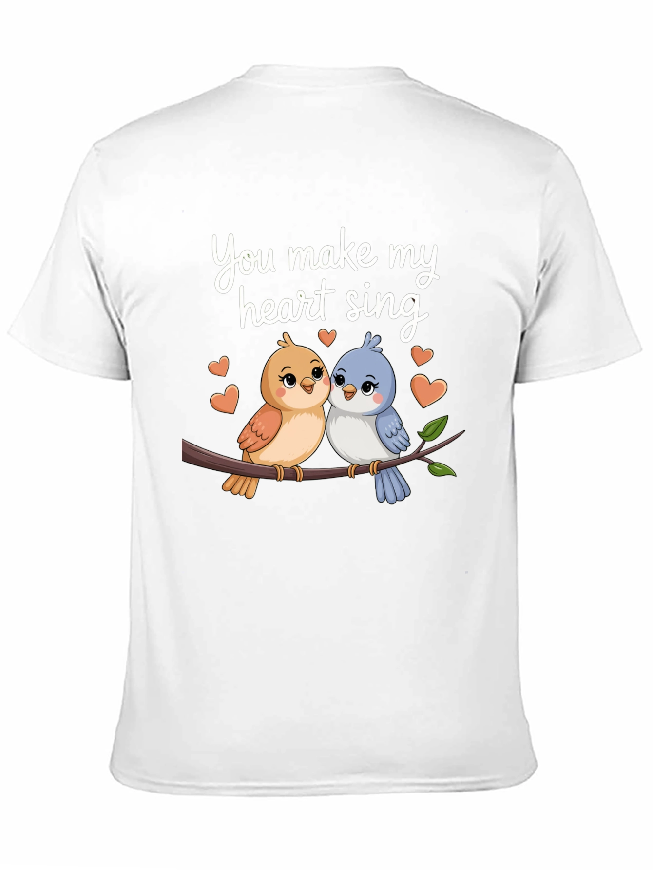 Cute Birds Heart Sing Black T-Shirt