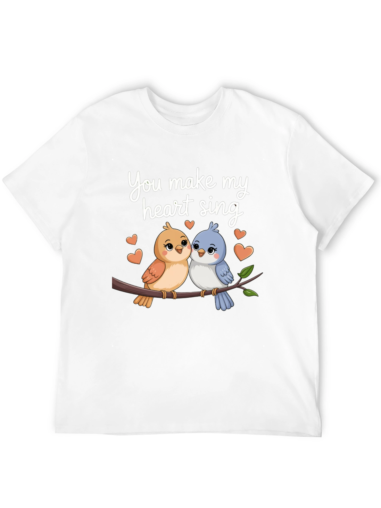 Cute Birds Heart Sing Black T-Shirt