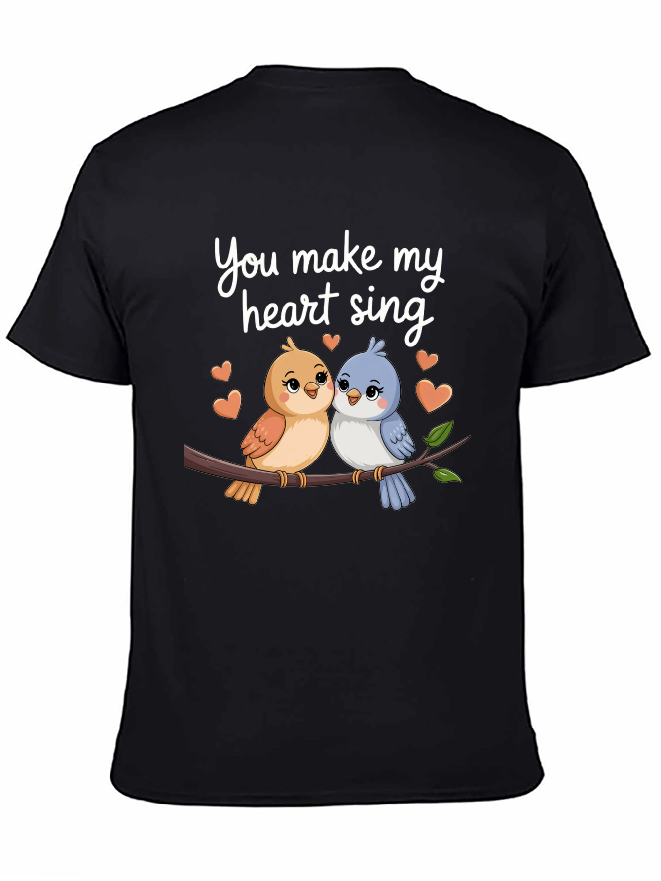 Cute Birds Heart Sing Black T-Shirt