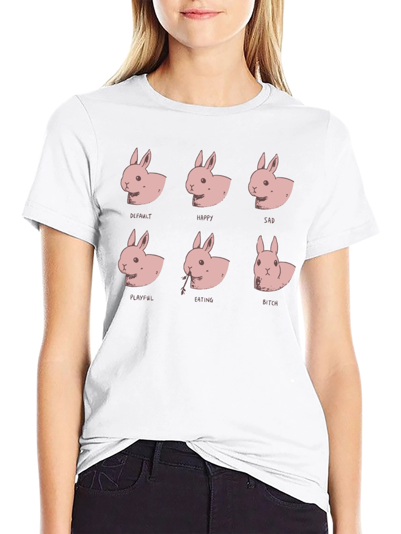 Funny Bunny Emotions Black T-Shirt