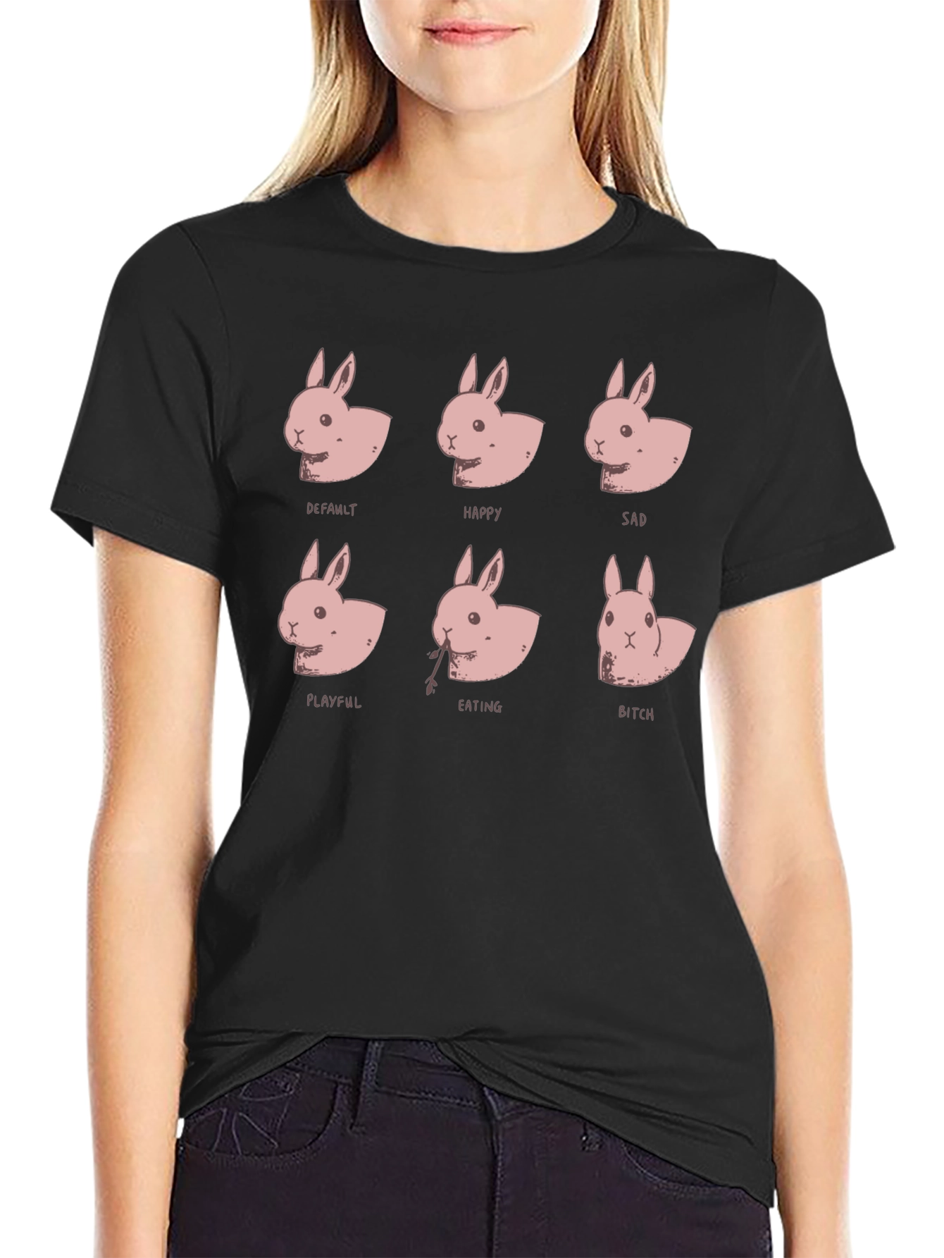 Funny Bunny Emotions Black T-Shirt