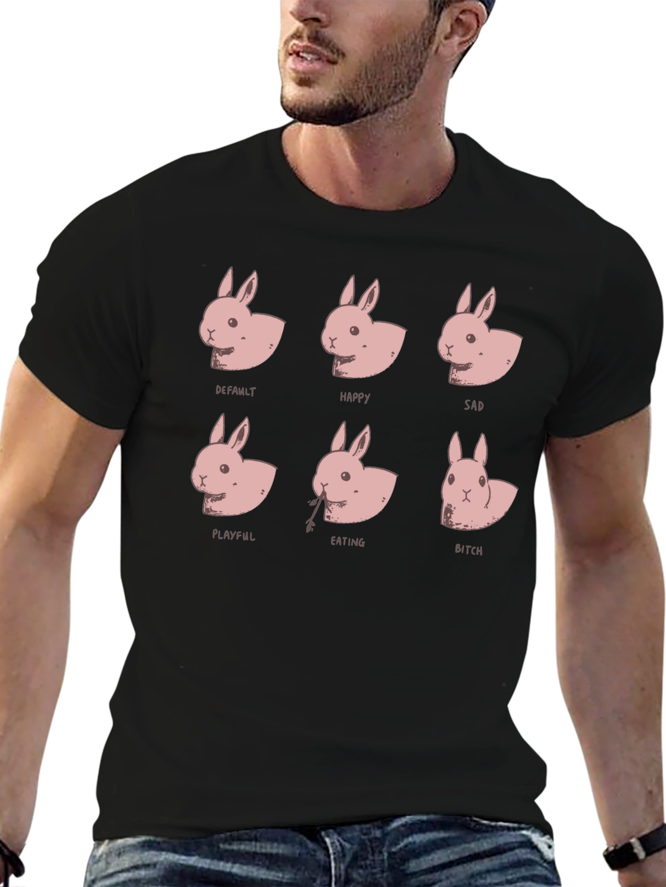 Funny Bunny Emotions Black T-Shirt