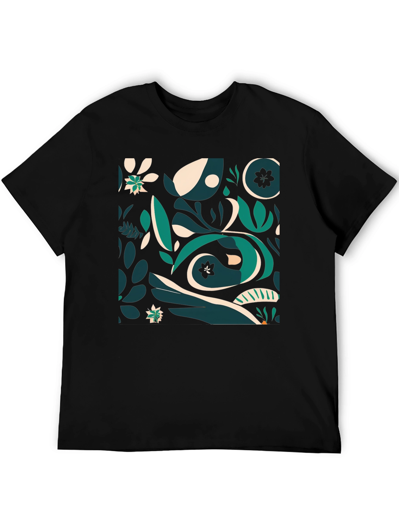 Abstract Botanical Print Black T-Shirt