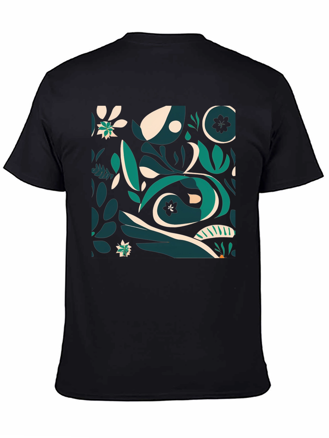 Abstract Botanical Print Black T-Shirt