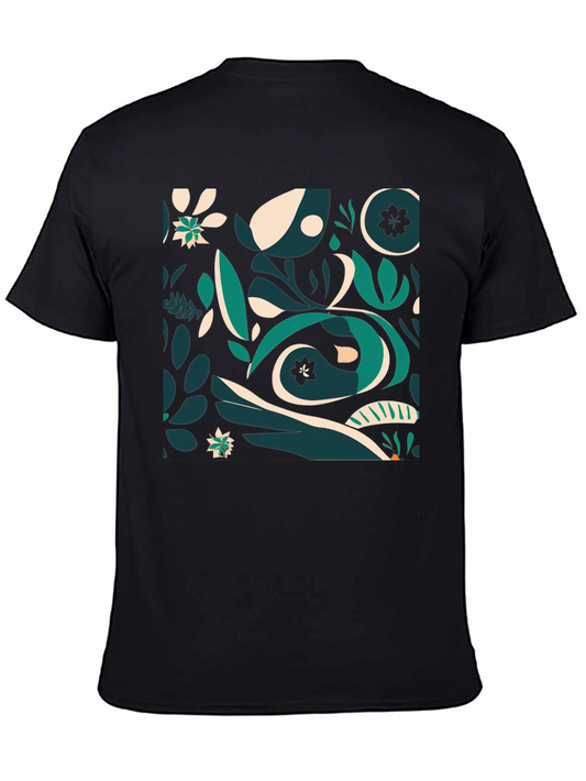 Abstract Botanical Print Black T-Shirt
