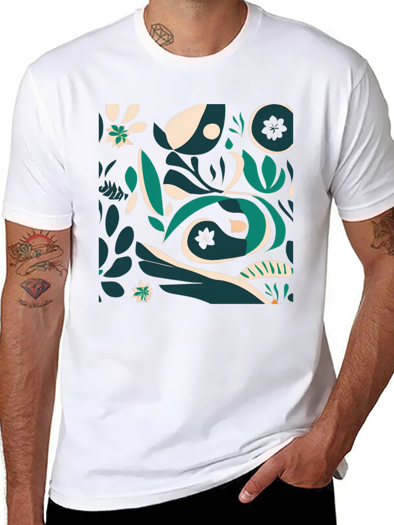 Abstract Botanical Print Black T-Shirt