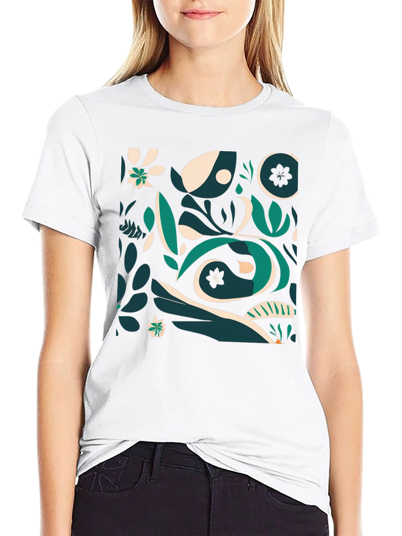 Abstract Botanical Print Black T-Shirt