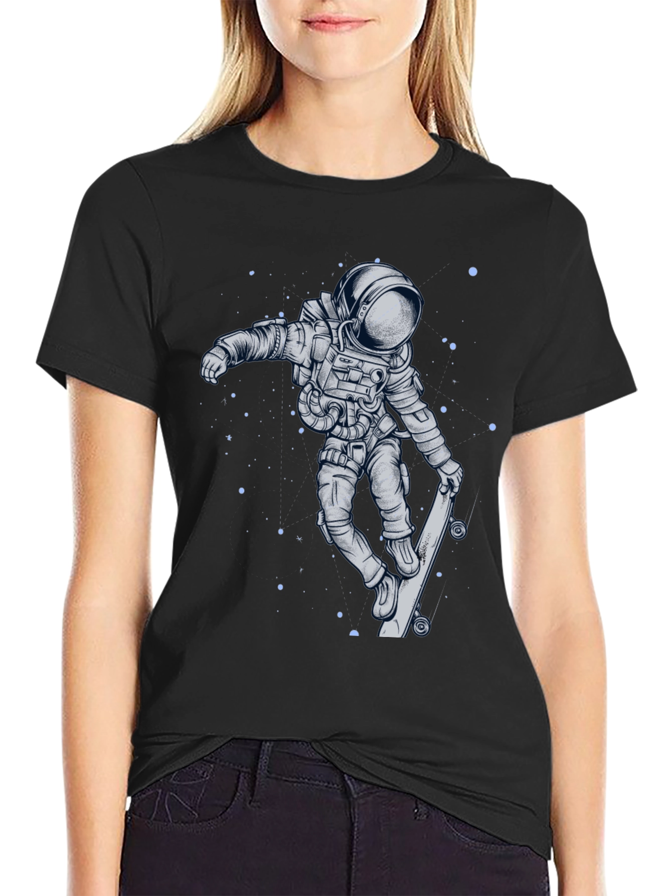 Skateboarding Astronaut Graphic Tee - Cool Space Design