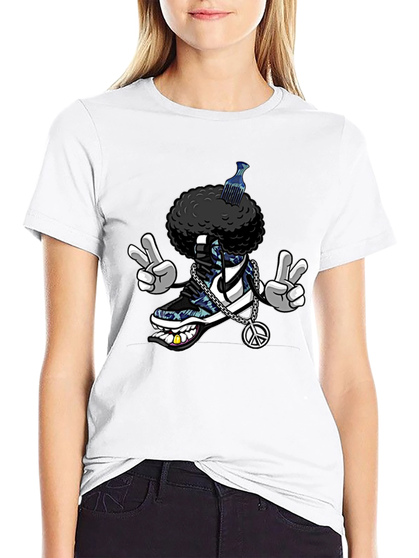 Cool Afro Shoe Cartoon T-Shirt