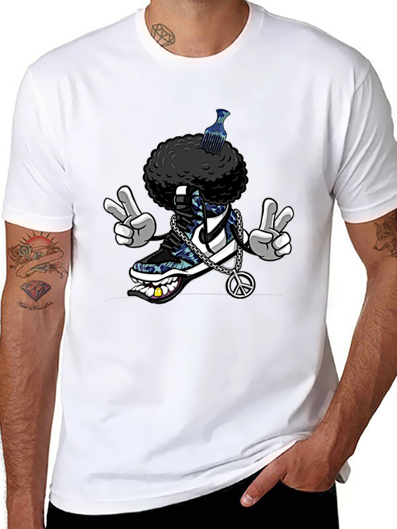 Cool Afro Shoe Cartoon T-Shirt