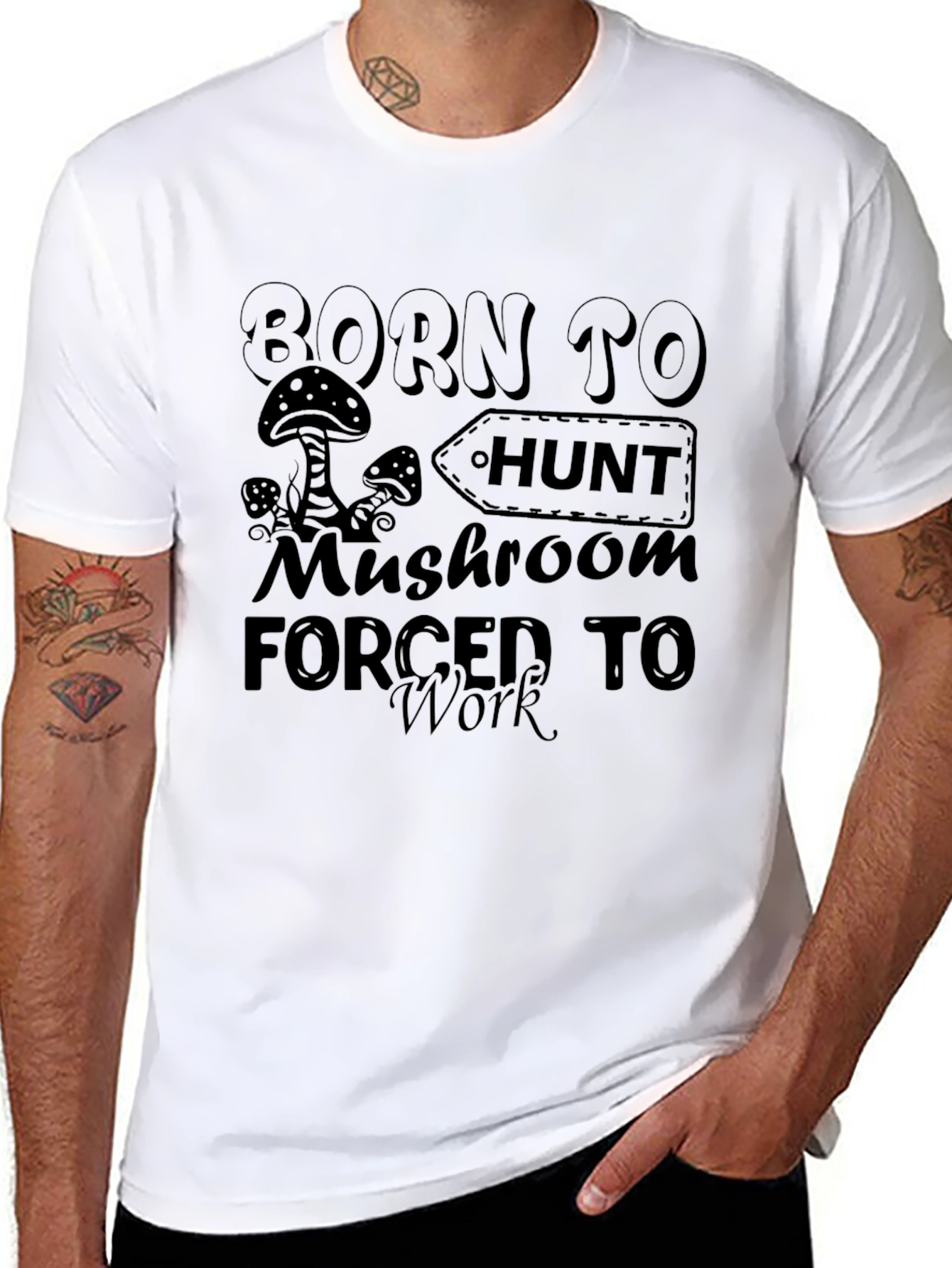 Born To Hunt Mushroom Black Graphic T-Shirt