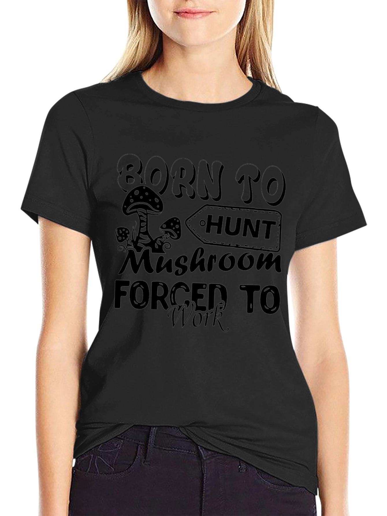 Born To Hunt Mushroom Black Graphic T-Shirt