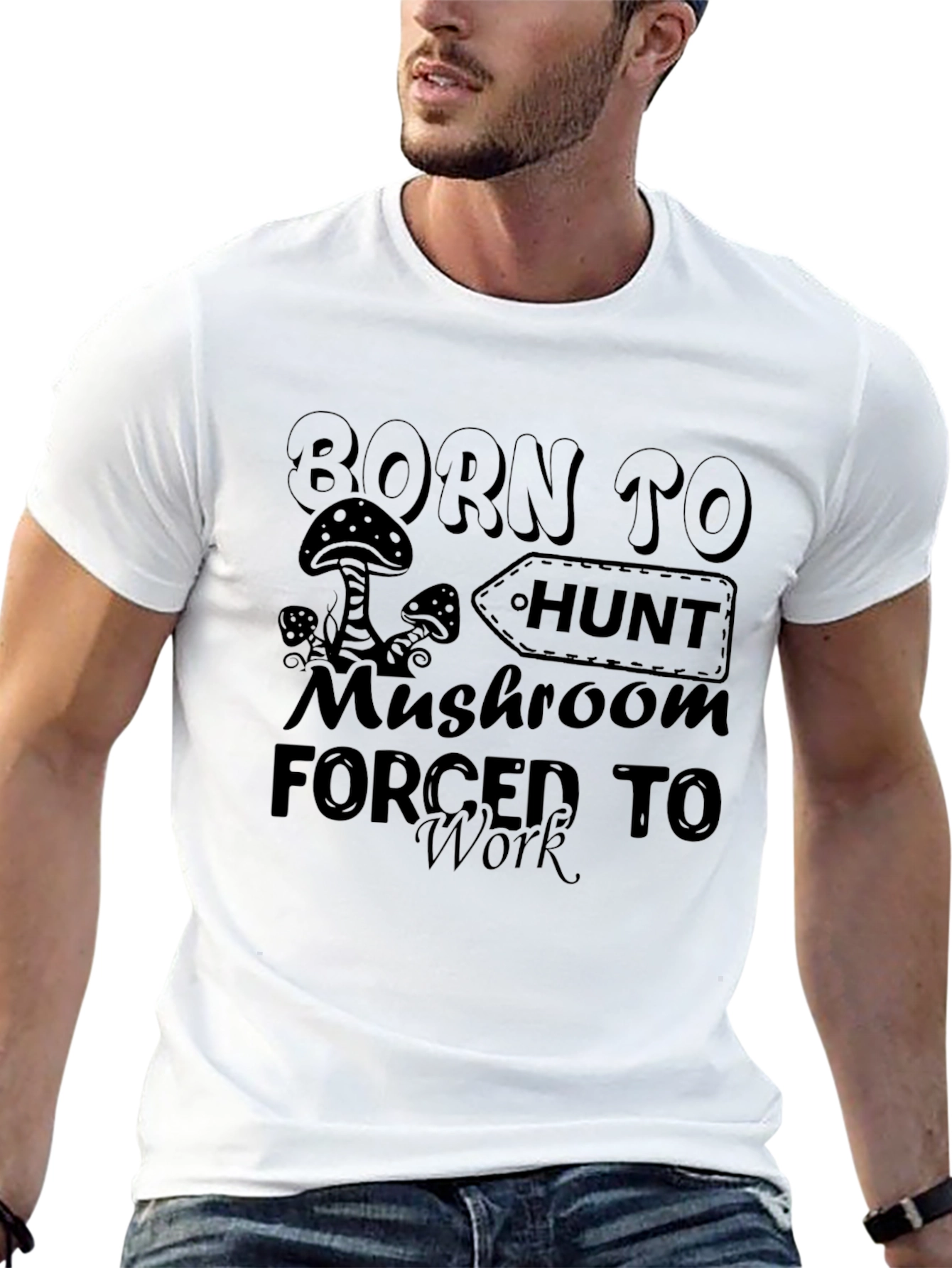Born To Hunt Mushroom Black Graphic T-Shirt