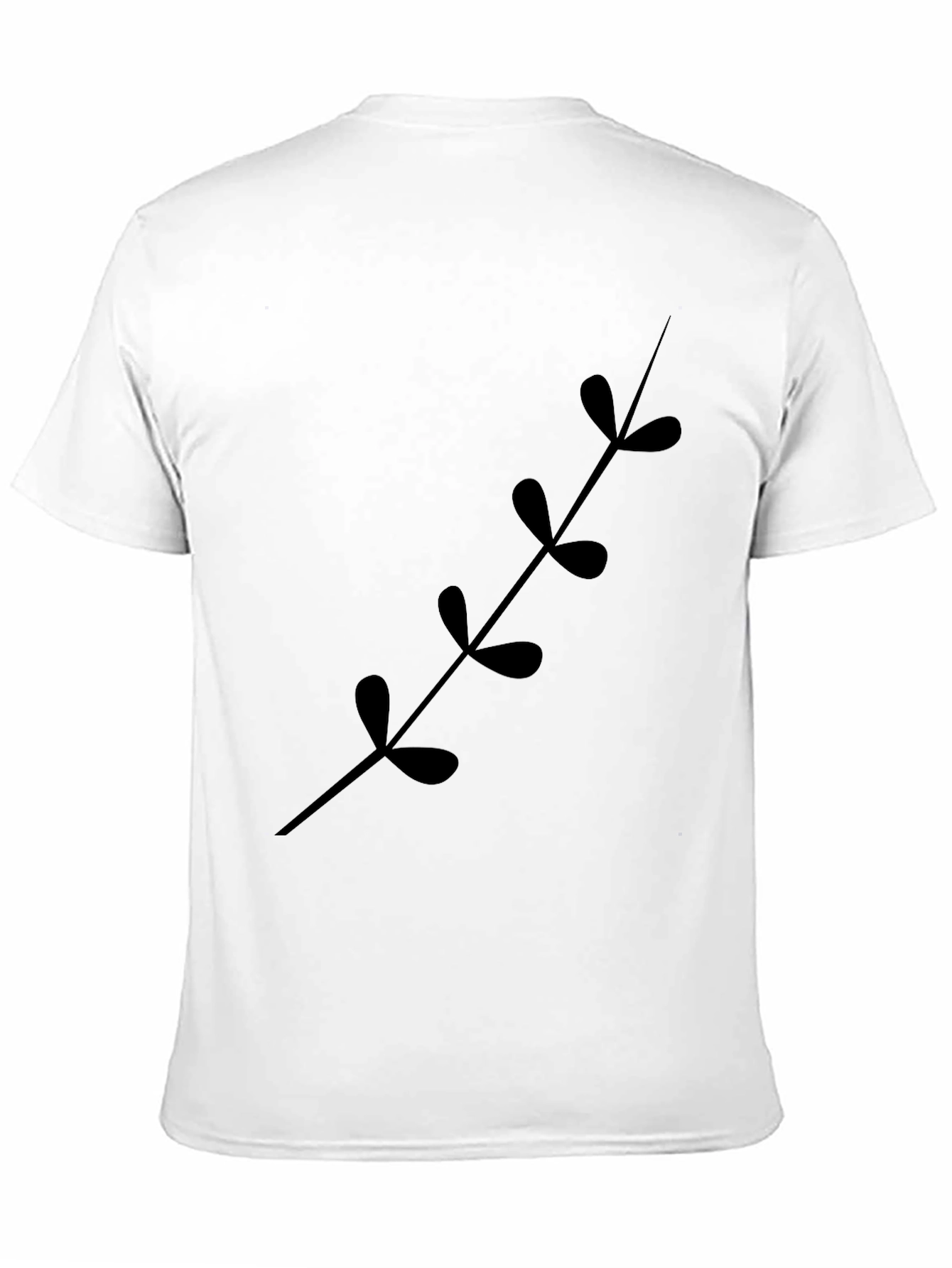 Black T-Shirt with Botanical Leaf Stem Print