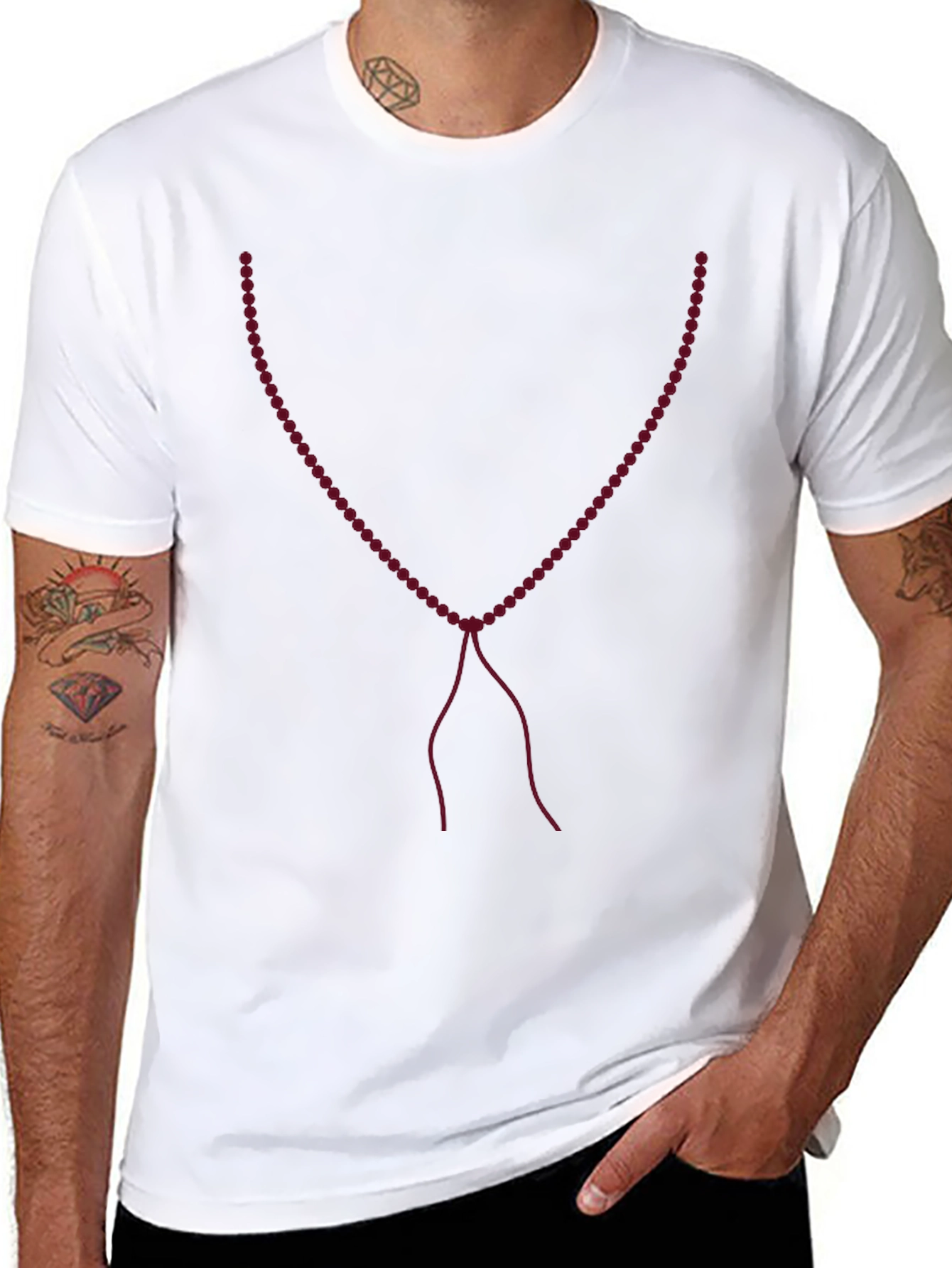 Beaded Necklace Graphic Tee - Black