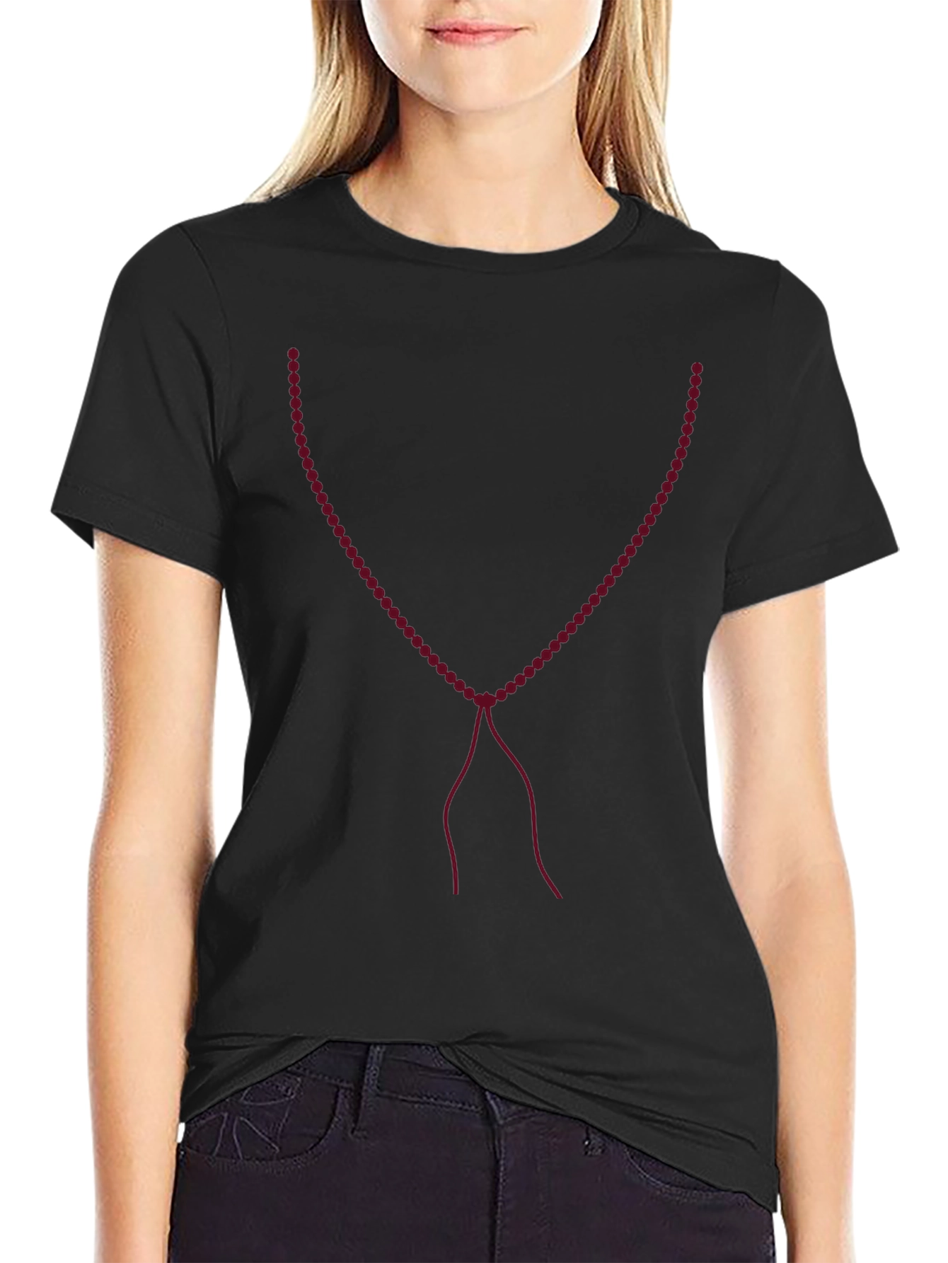 Beaded Necklace Graphic Tee - Black