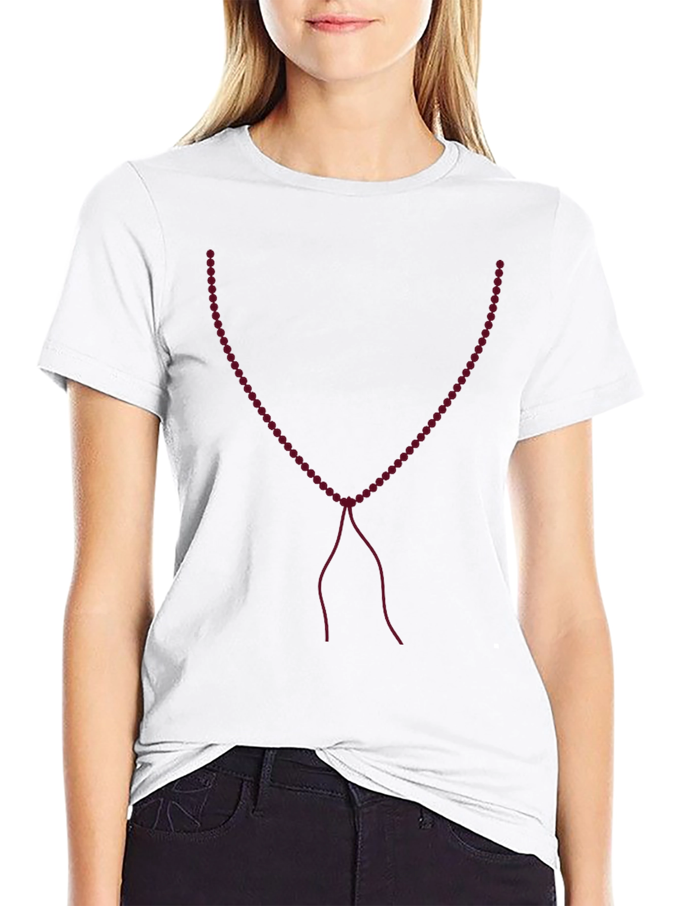 Beaded Necklace Graphic Tee - Black
