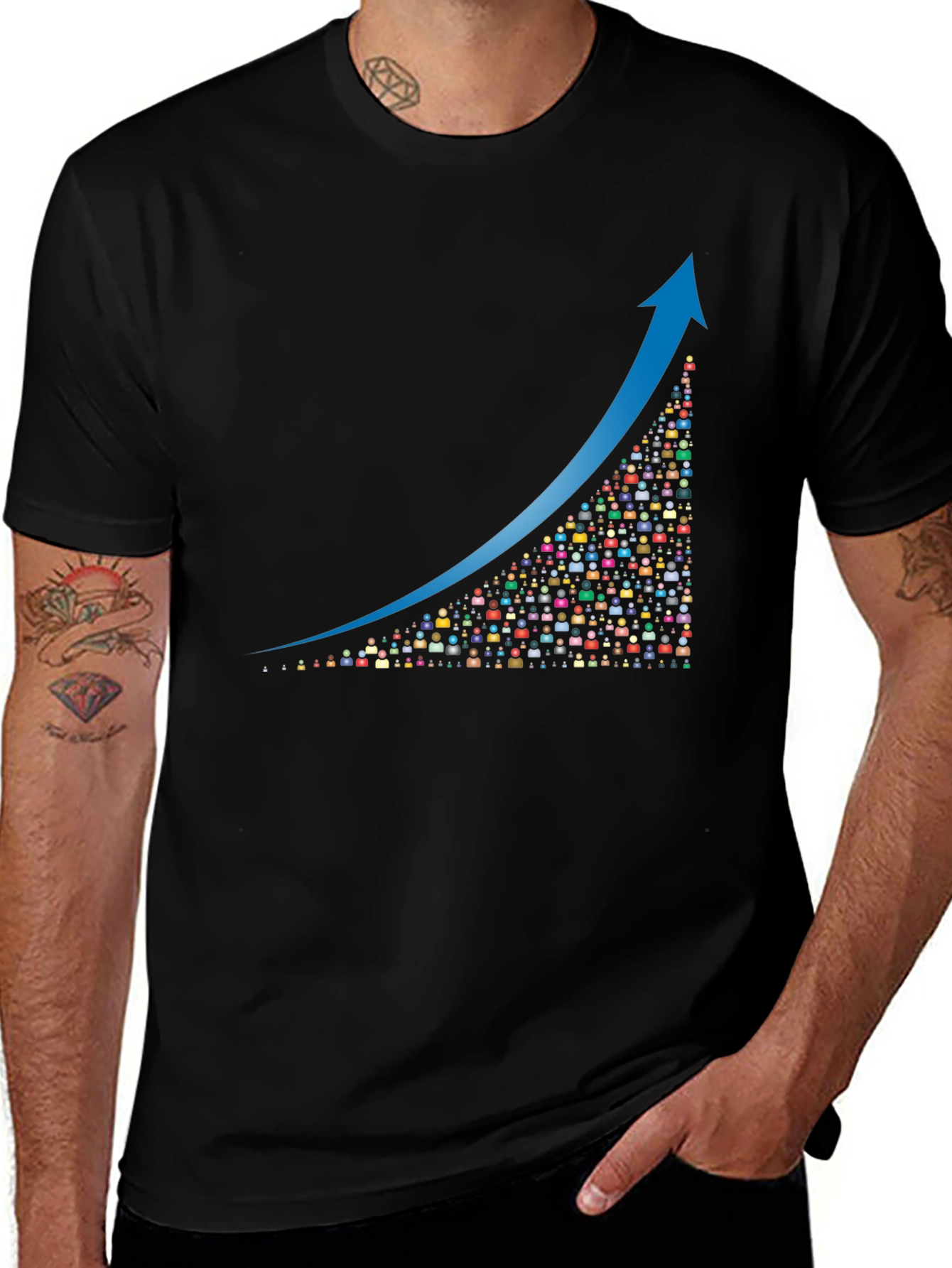 Growth Chart Graphic Tee - Black Cotton Blend T-Shirt