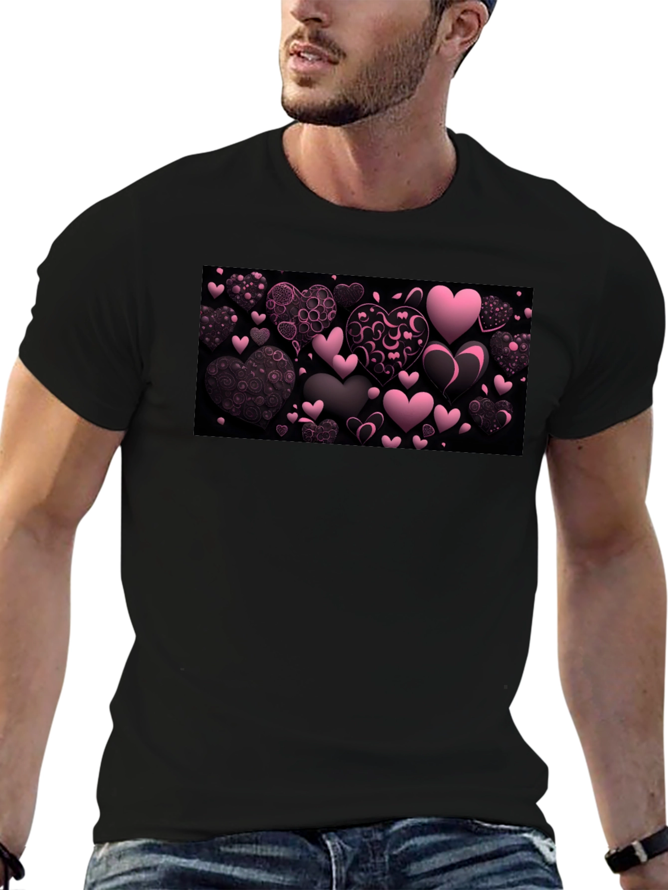 Heart Print Black Graphic Tee