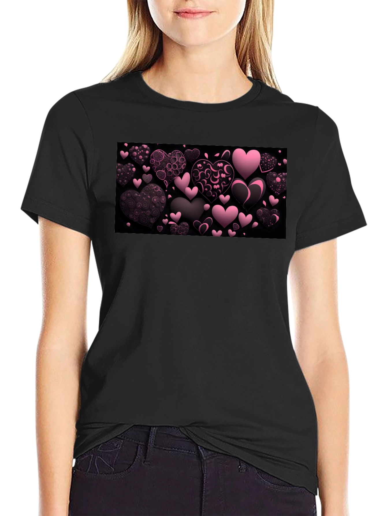 Heart Print Black Graphic Tee
