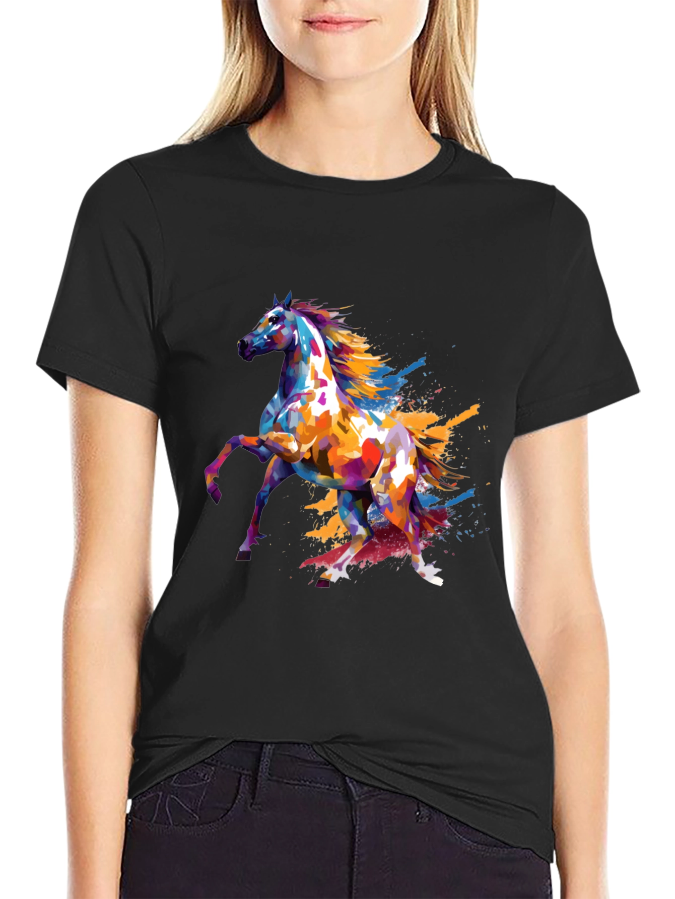 Abstract Horse Graphic Tee - Mens Black T-Shirt