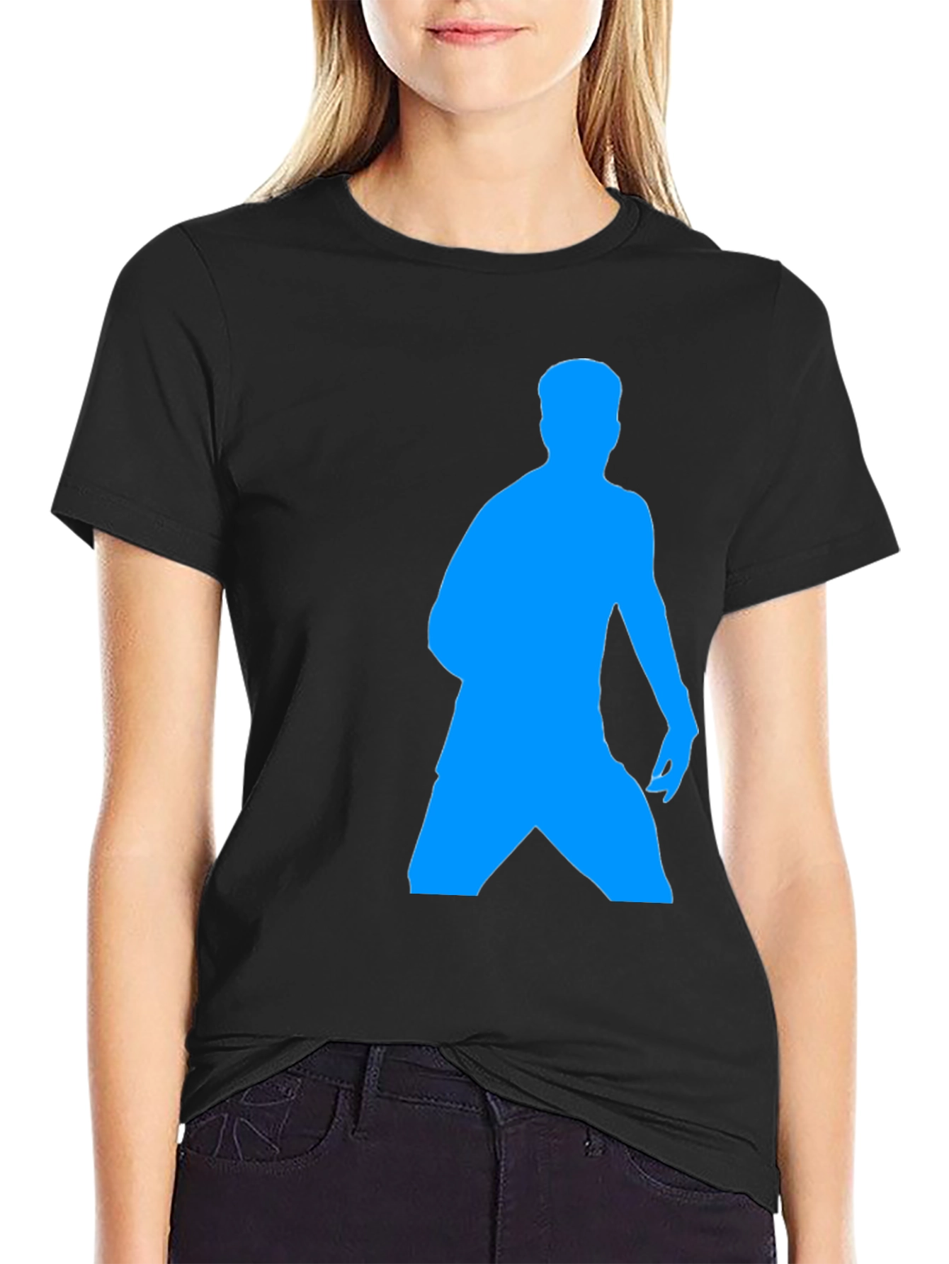 Mens Black T-Shirt with Blue Silhouette Design