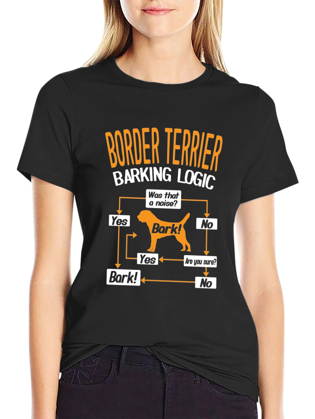 Border Terrier Barking Logic Black T-Shirt