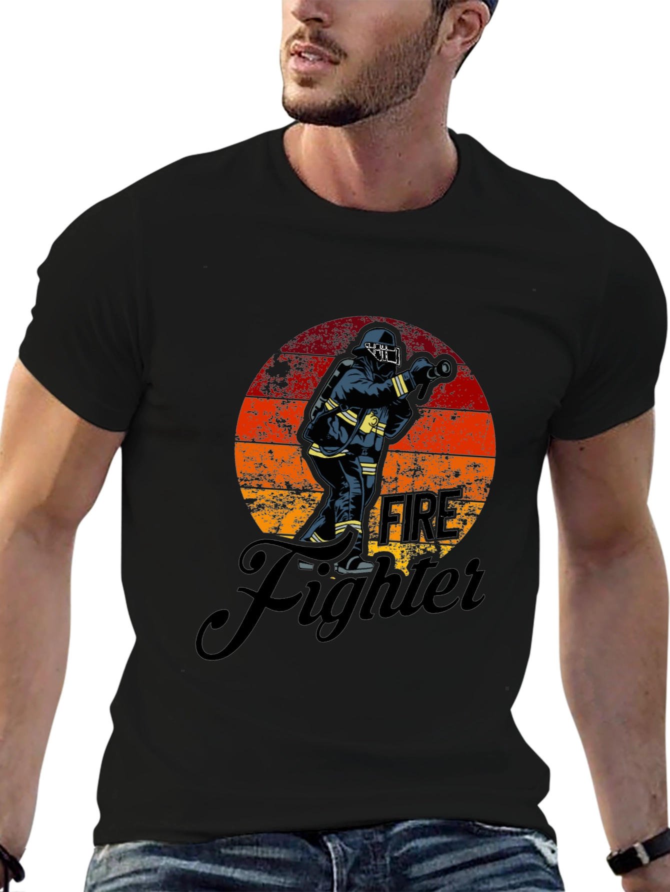 Firefighter Graphic Tee - Black Cotton T-Shirt