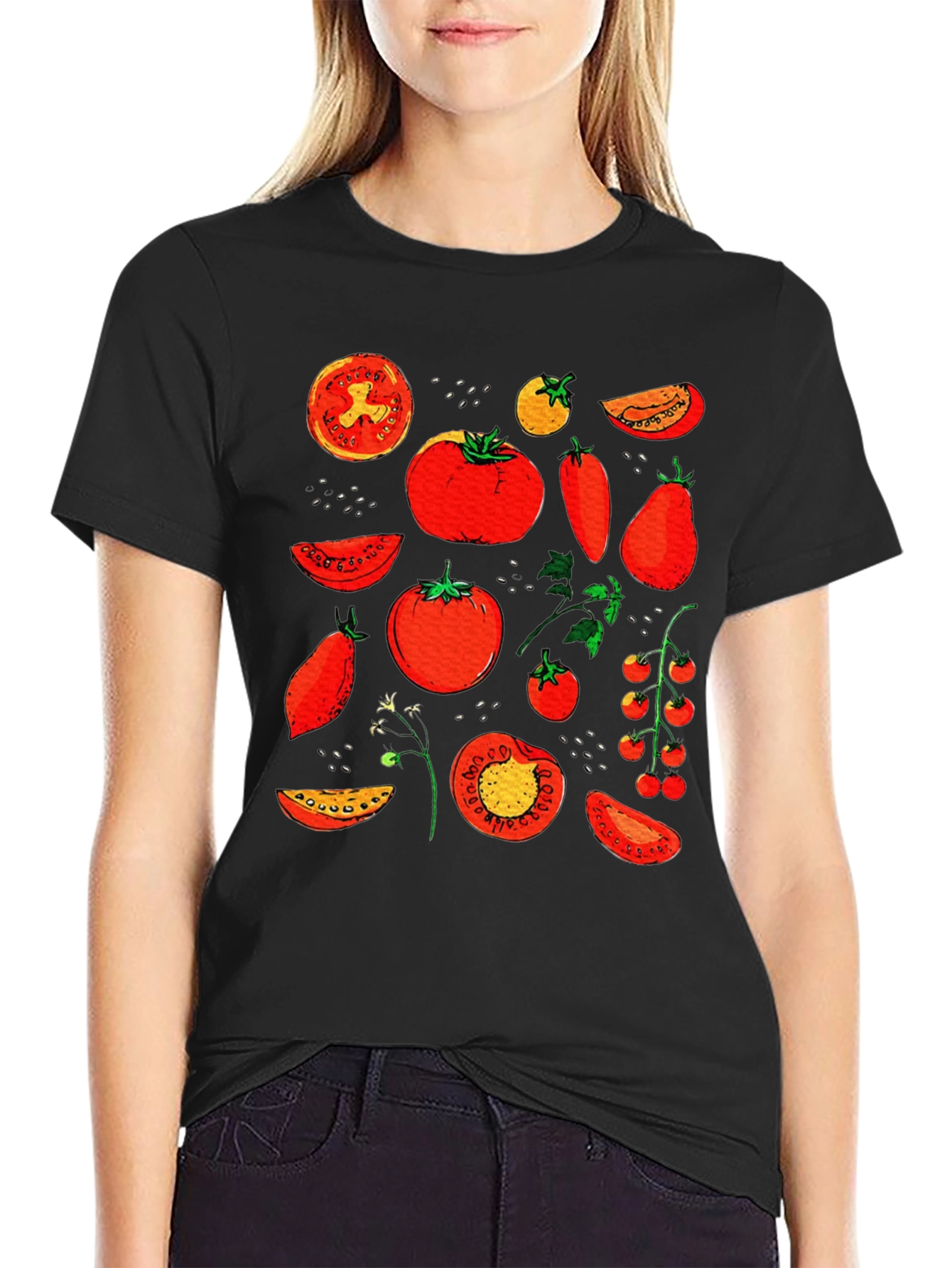 Tomato Variety Print Black T-Shirt
