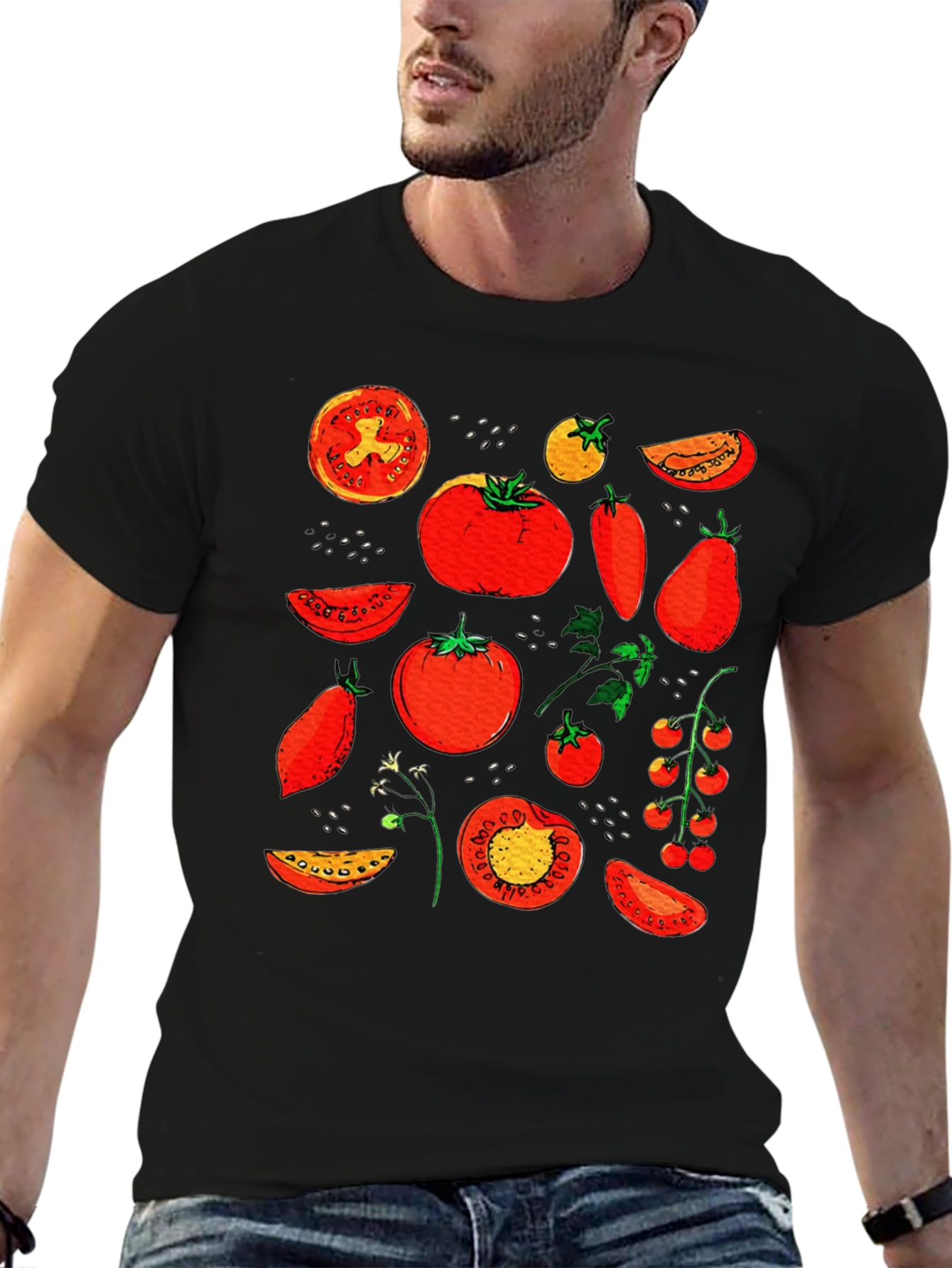 Tomato Variety Print Black T-Shirt