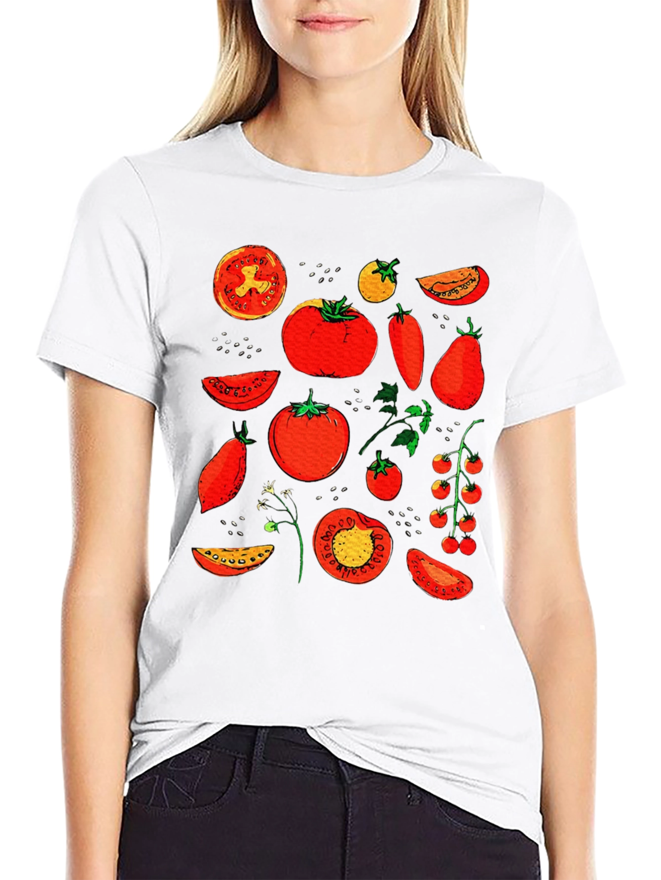 Tomato Variety Print Black T-Shirt