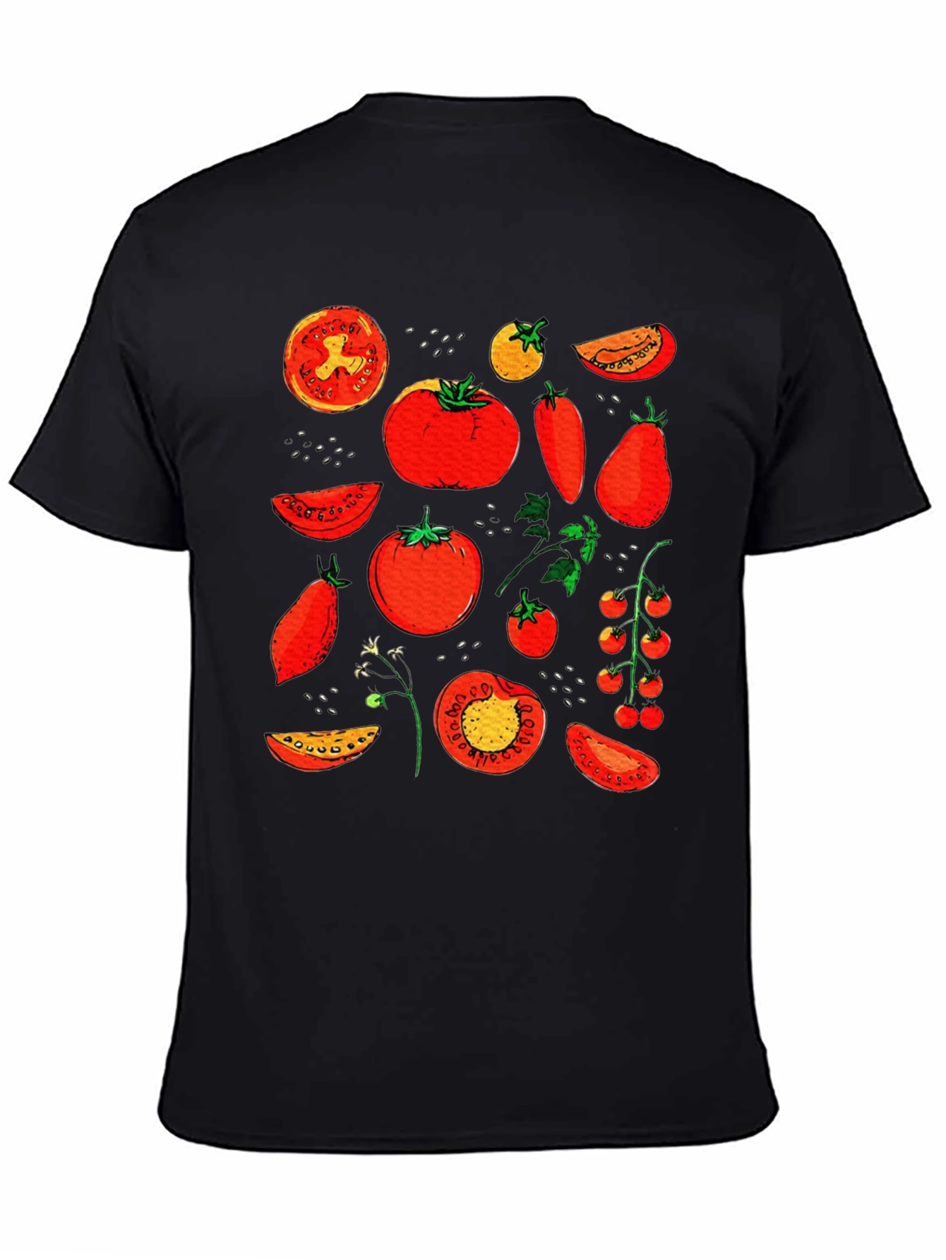 Tomato Variety Print Black T-Shirt