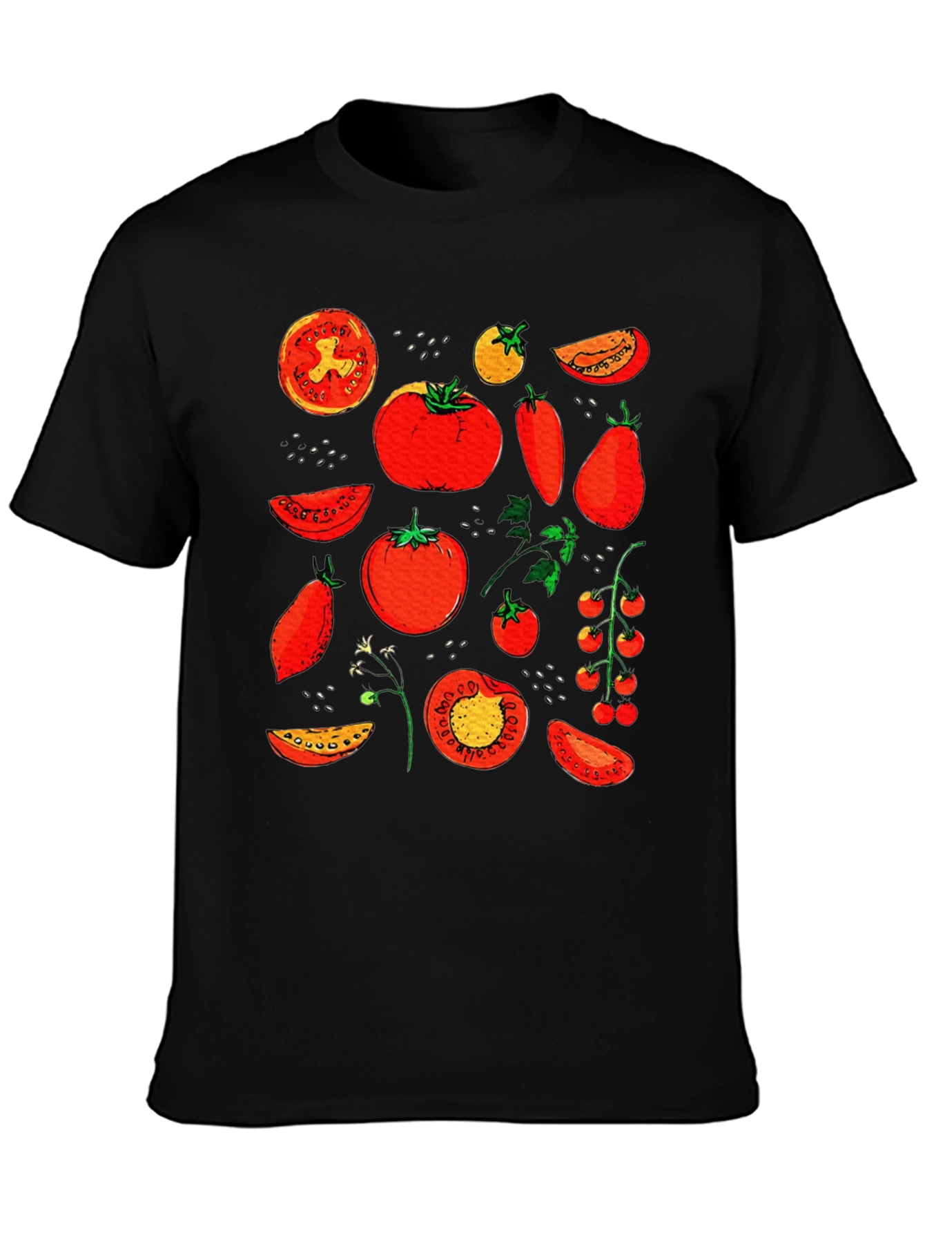 Tomato Variety Print Black T-Shirt