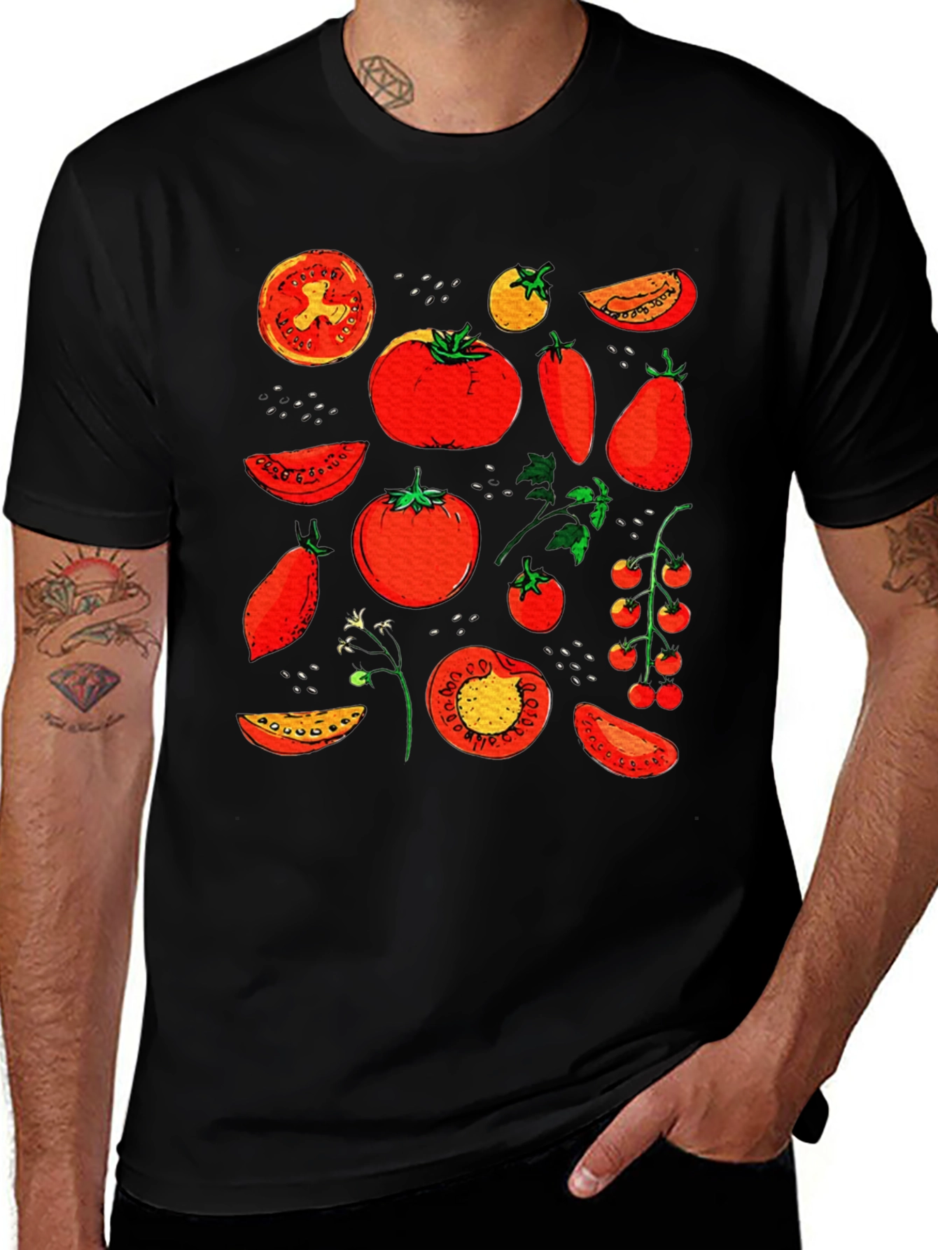 Tomato Variety Print Black T-Shirt