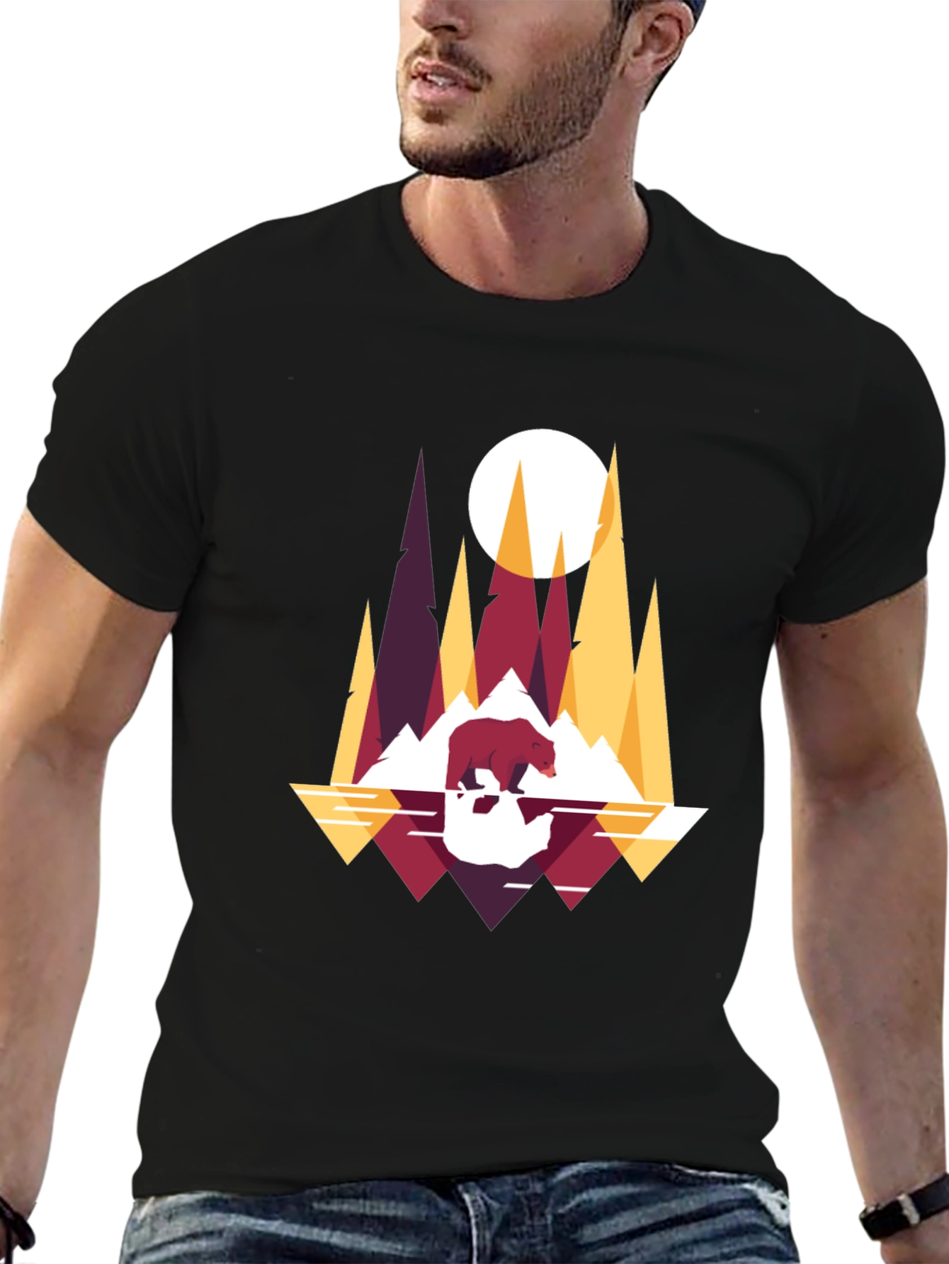 Geometric Bear & Mountain T-Shirt