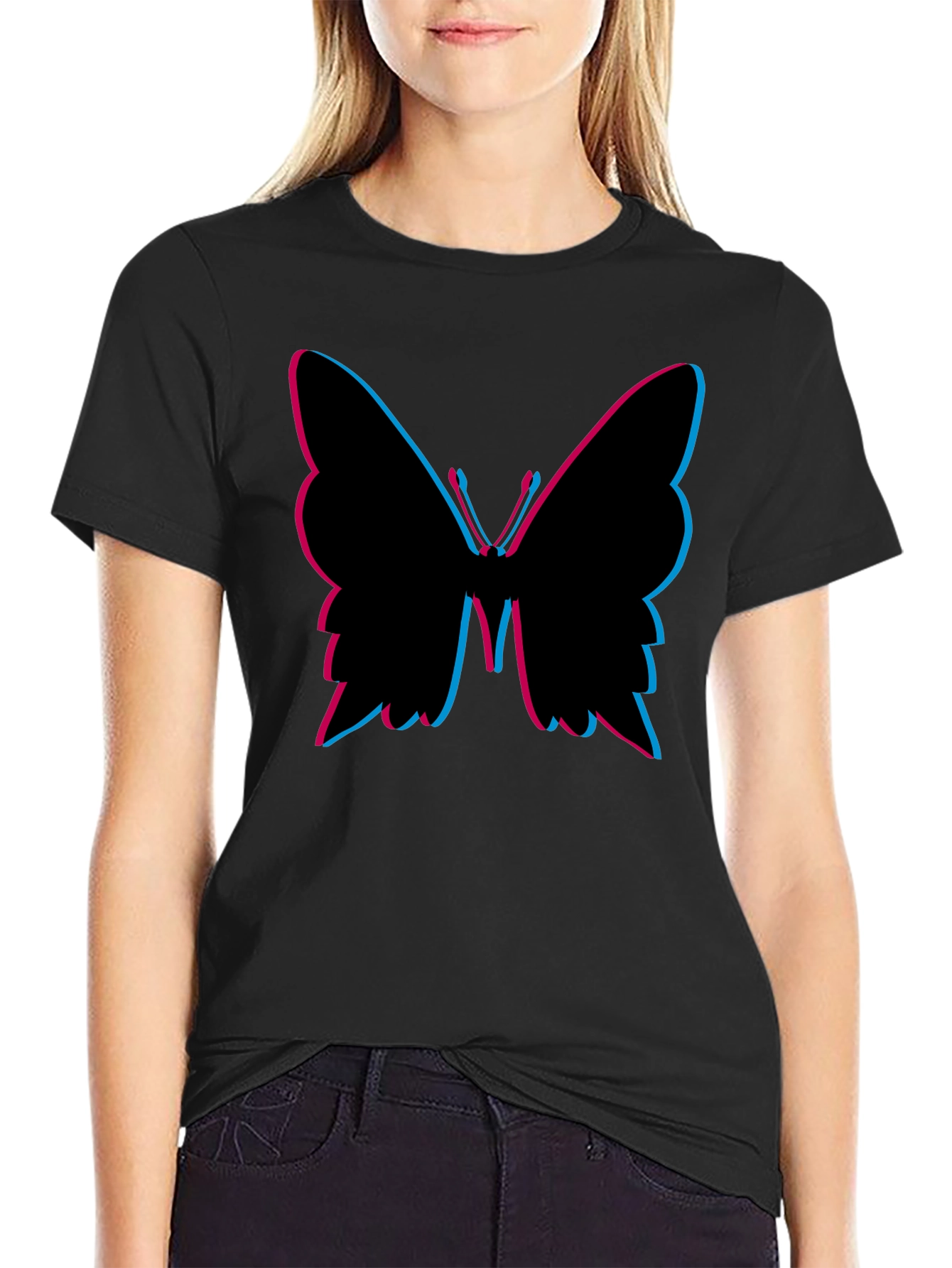 Butterfly Graphic Tee - Fashionable Black T-Shirt