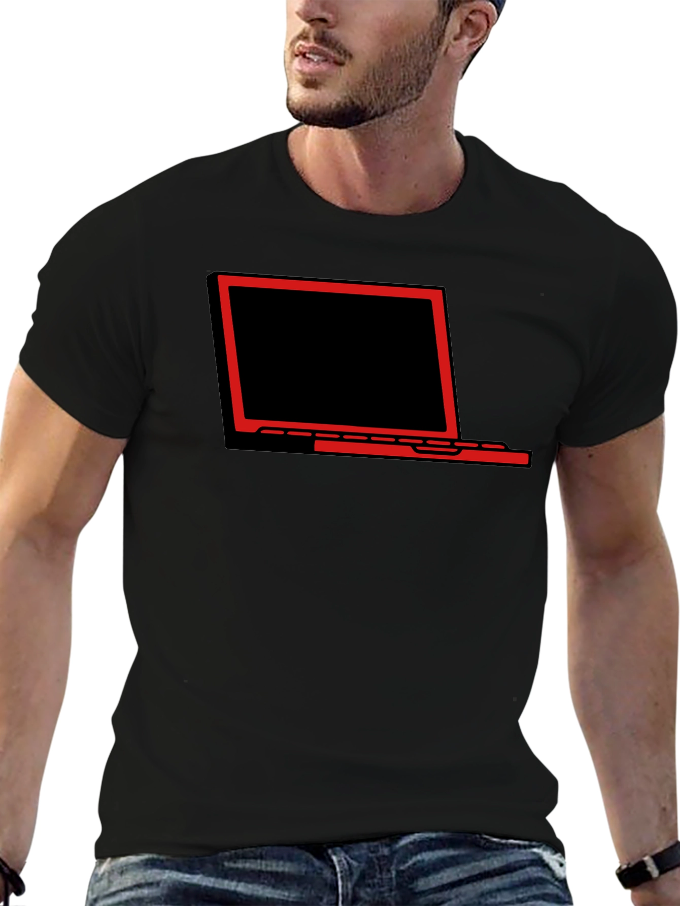 Laptop Graphic Tee - Black Stylish Casual T-Shirt