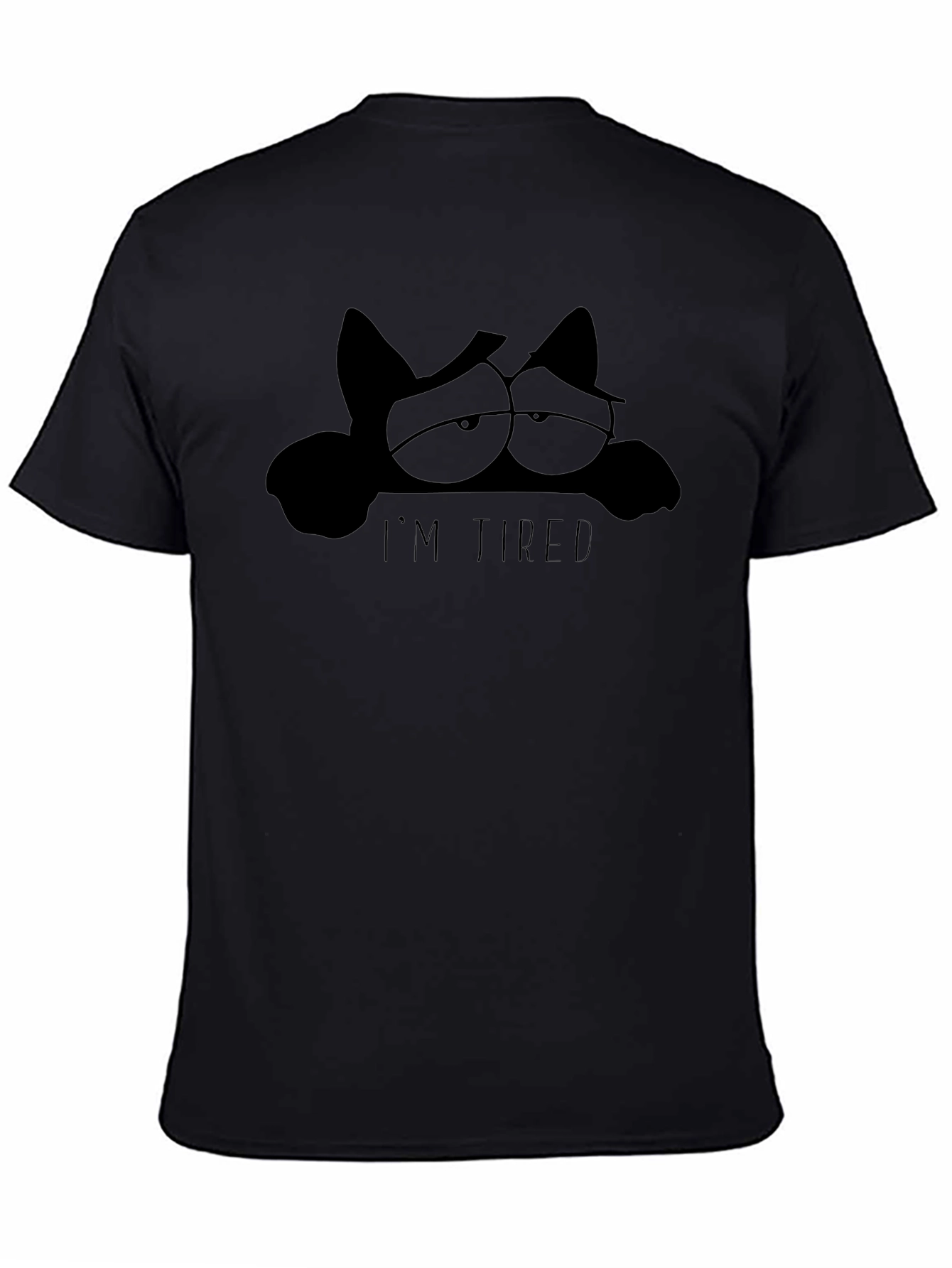 Im Tired Cat Graphic Tee - Black Cotton T-Shirt