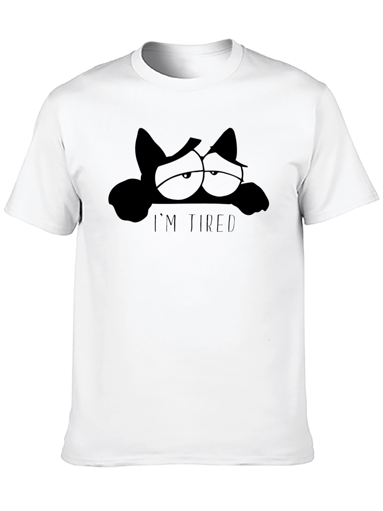 Im Tired Cat Graphic Tee - Black Cotton T-Shirt