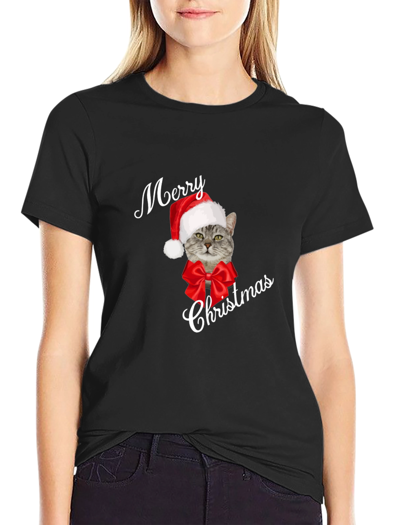 Merry Christmas Cat T-Shirt - Holiday Festive
