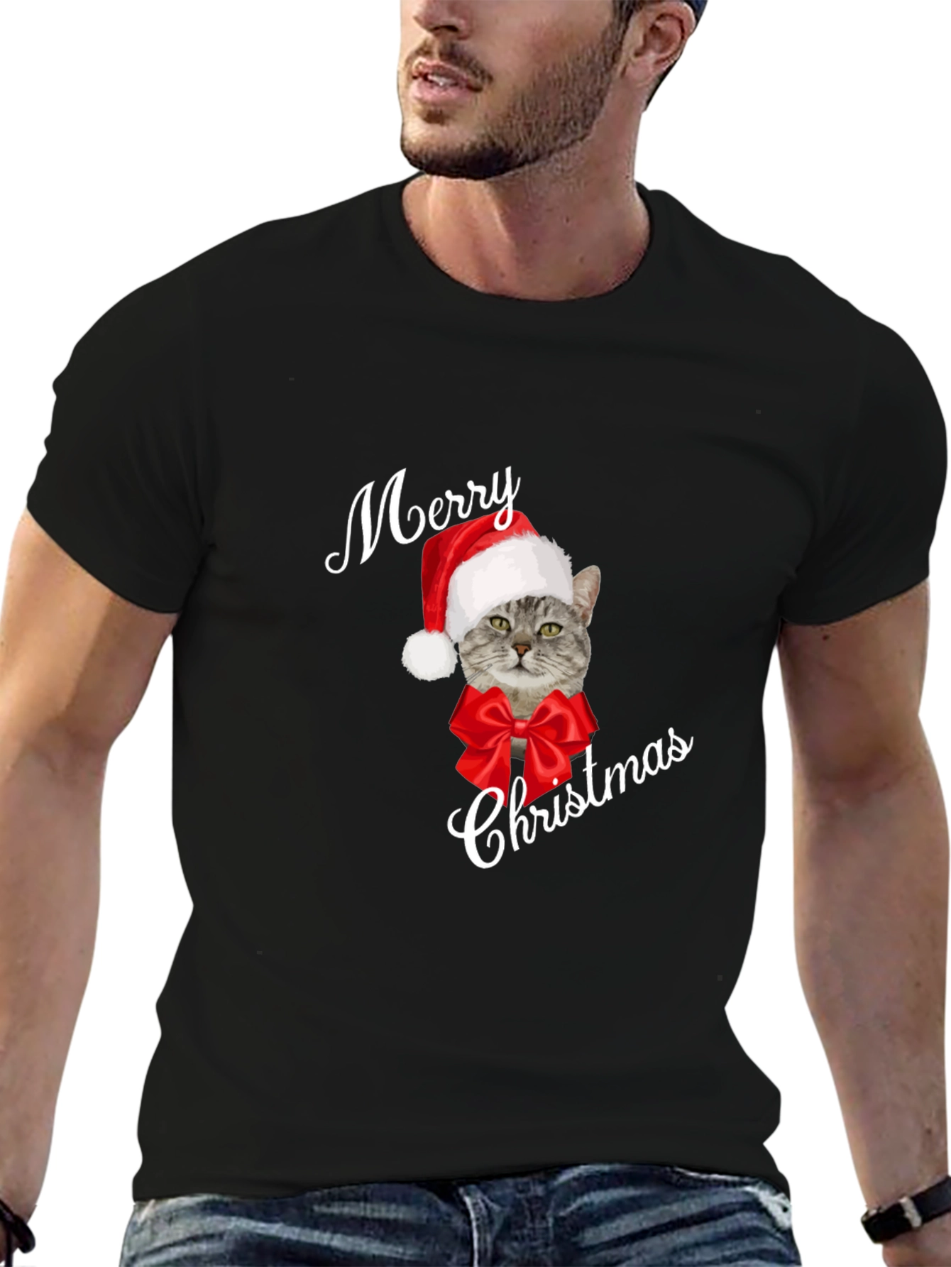 Merry Christmas Cat T-Shirt - Holiday Festive
