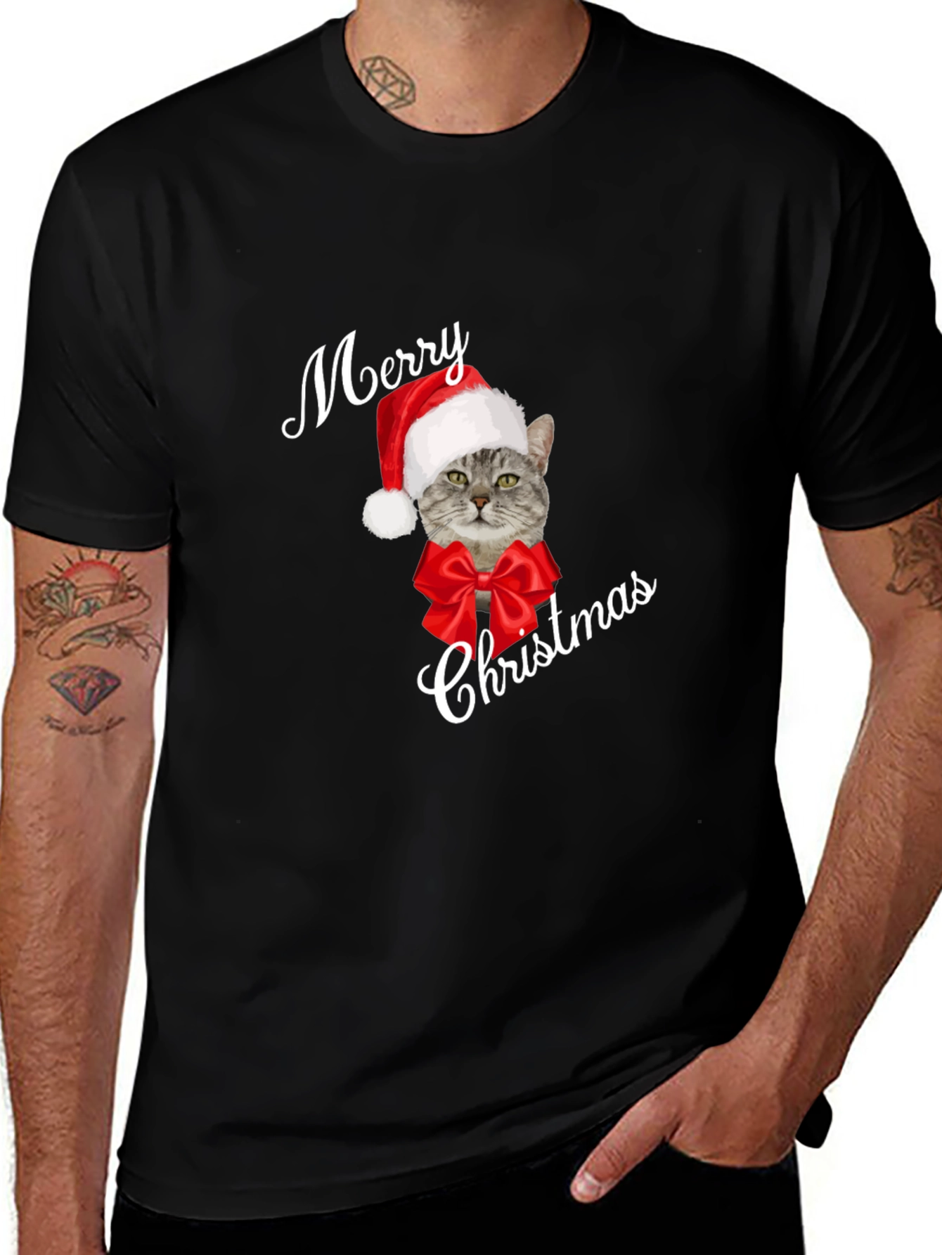 Merry Christmas Cat T-Shirt - Holiday Festive