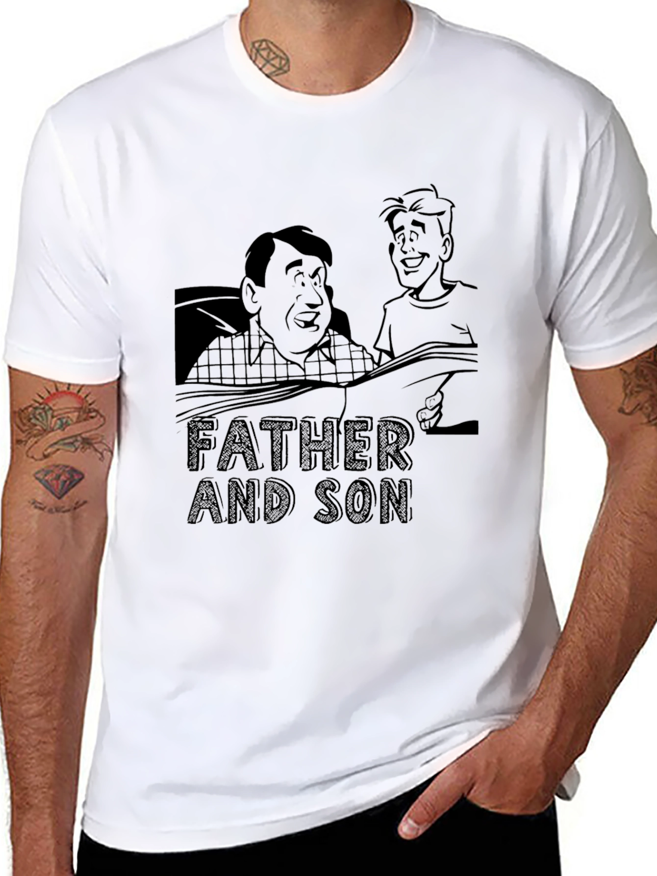 Father and Son Black Graphic Tee