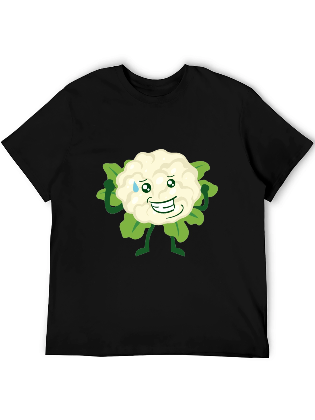 Funny Cauliflower Cartoon Black T-Shirt