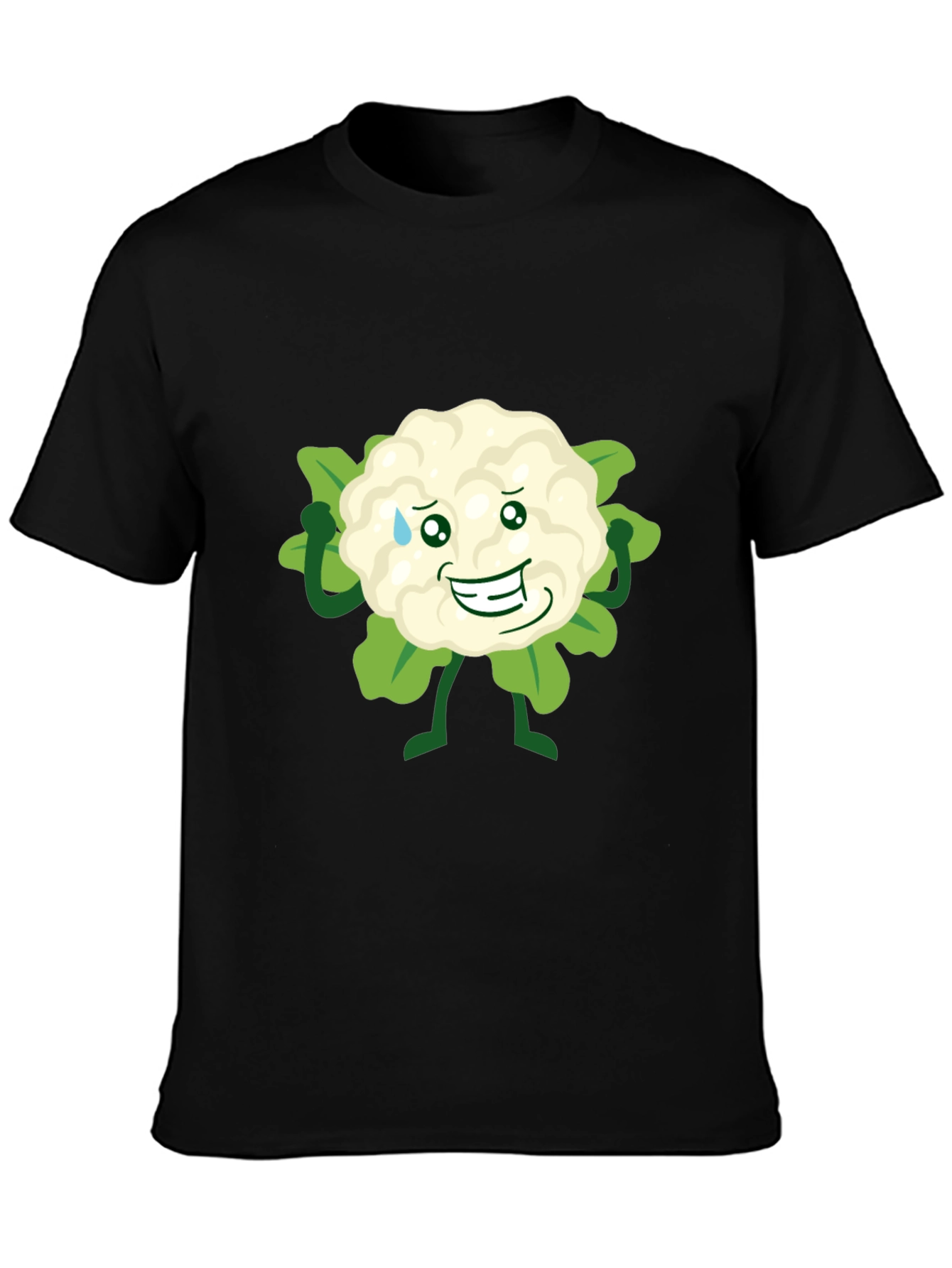 Funny Cauliflower Cartoon Black T-Shirt