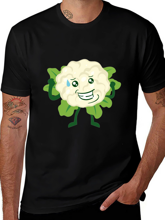 Funny Cauliflower Cartoon Black T-Shirt