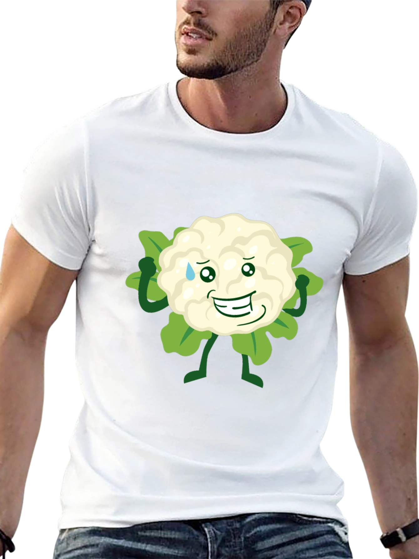 Funny Cauliflower Cartoon Black T-Shirt