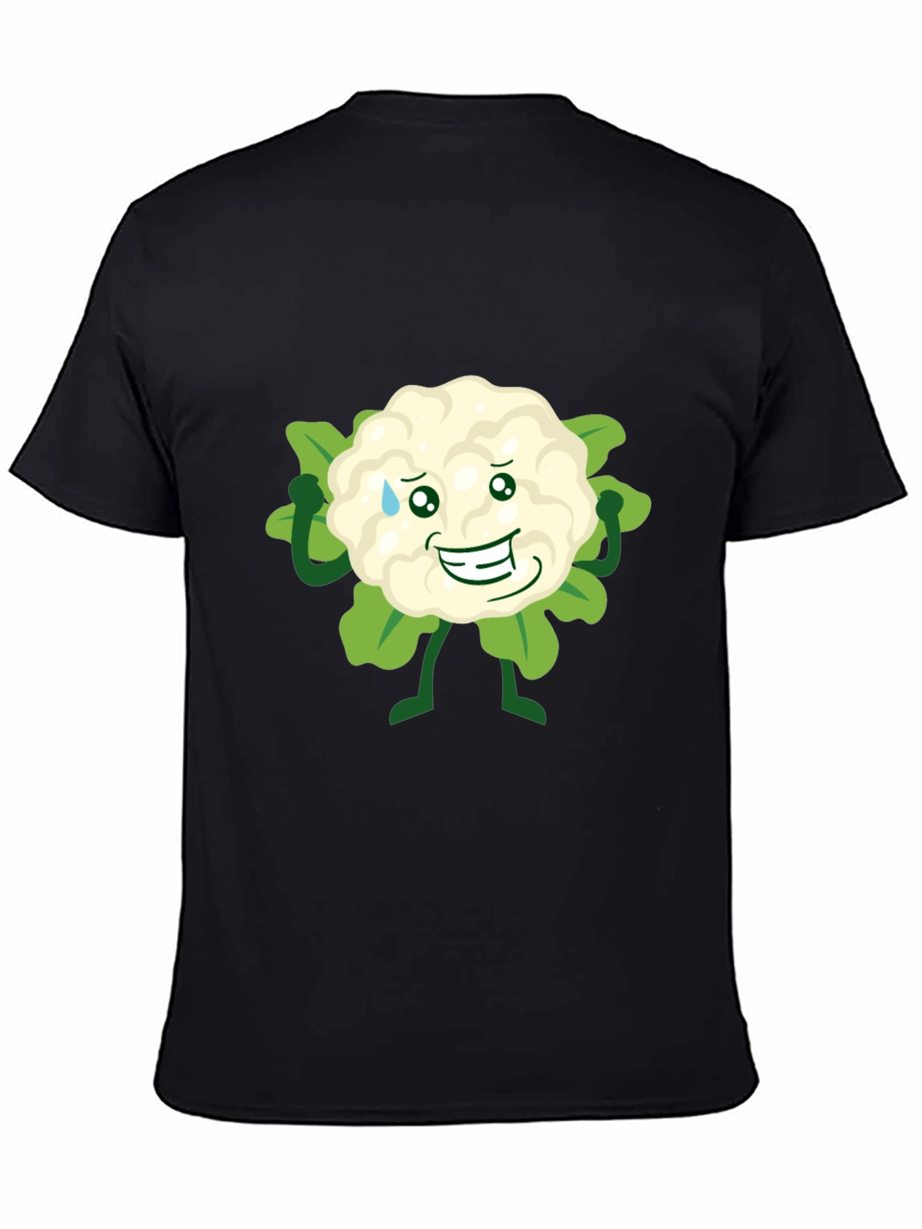 Funny Cauliflower Cartoon Black T-Shirt