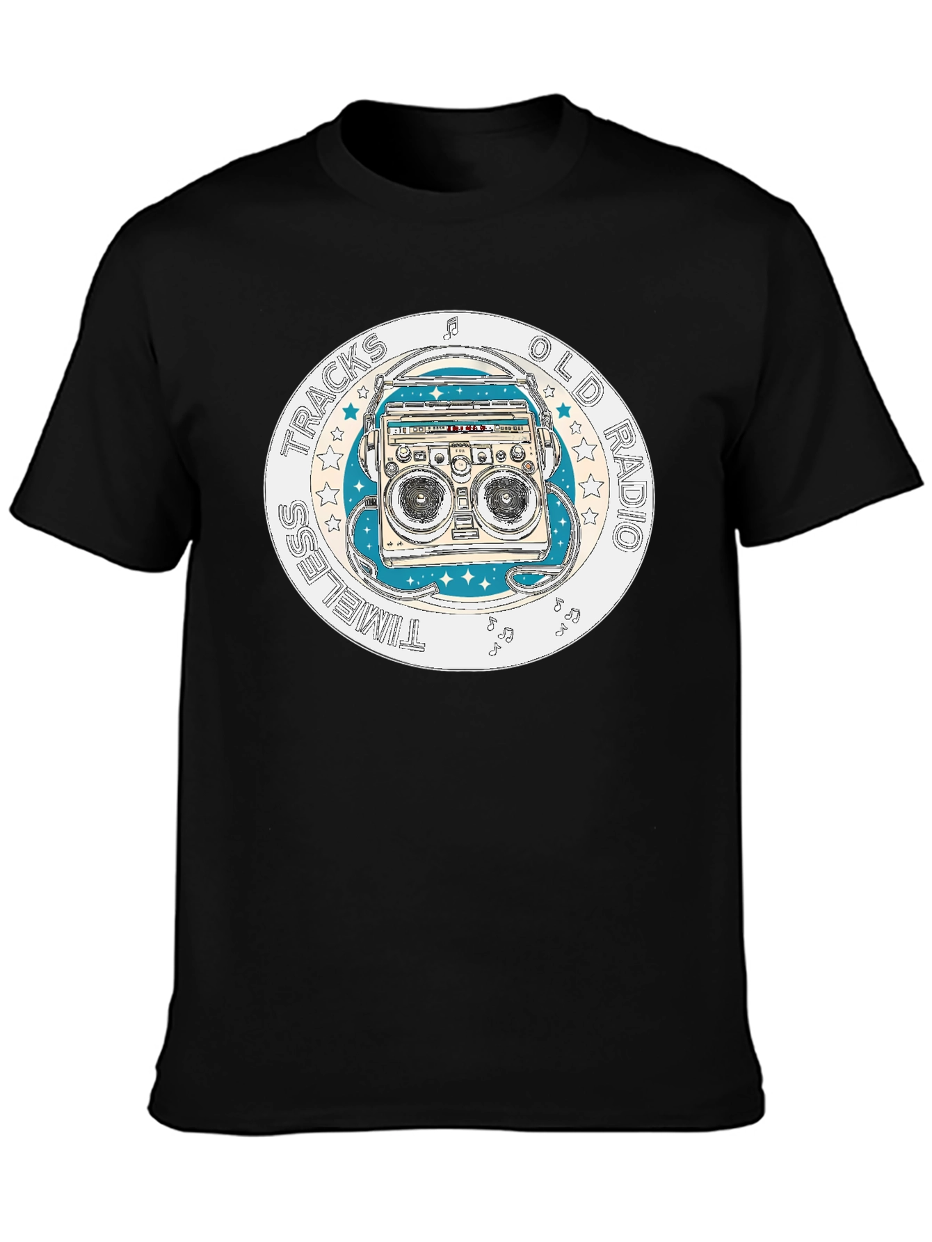 Timeless Tracks Old Radio Black Graphic T-Shirt